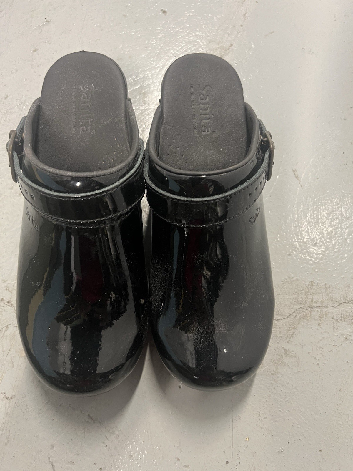 Sanita The Original Danish Clogs Black Patent Leather Slip-On Women’s EU 38 US 8