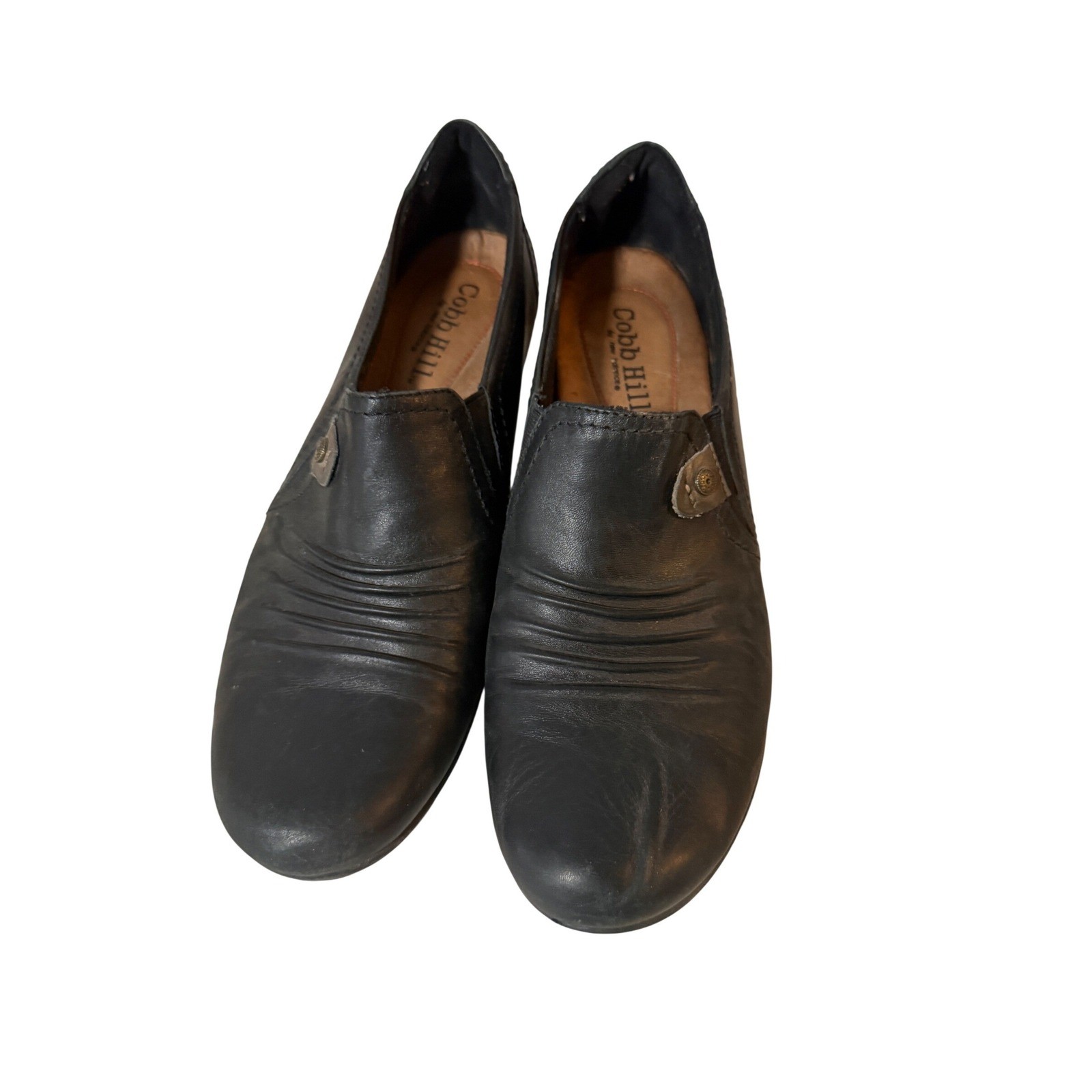 Cobb Hill New Balance Black Leather Ruched Slip On Low Heel Pumps Shoes 10N