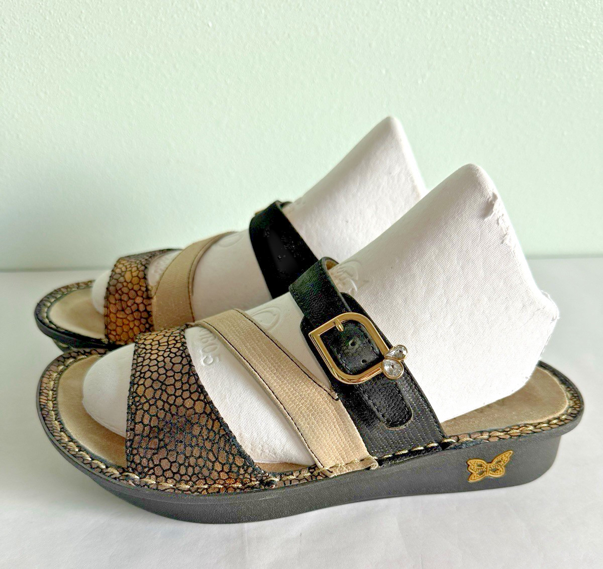 ALEGRIA Colette Unity Black Gold Womens 38/8-8.5 Comfort Art to Wear Snake Print