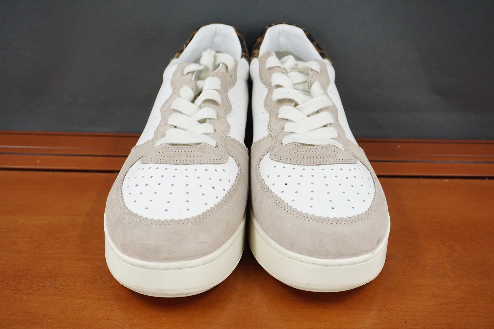 Veronica Beard Lennox Shoes Womens Size 12 White Beige Suede Leopard Sneakers