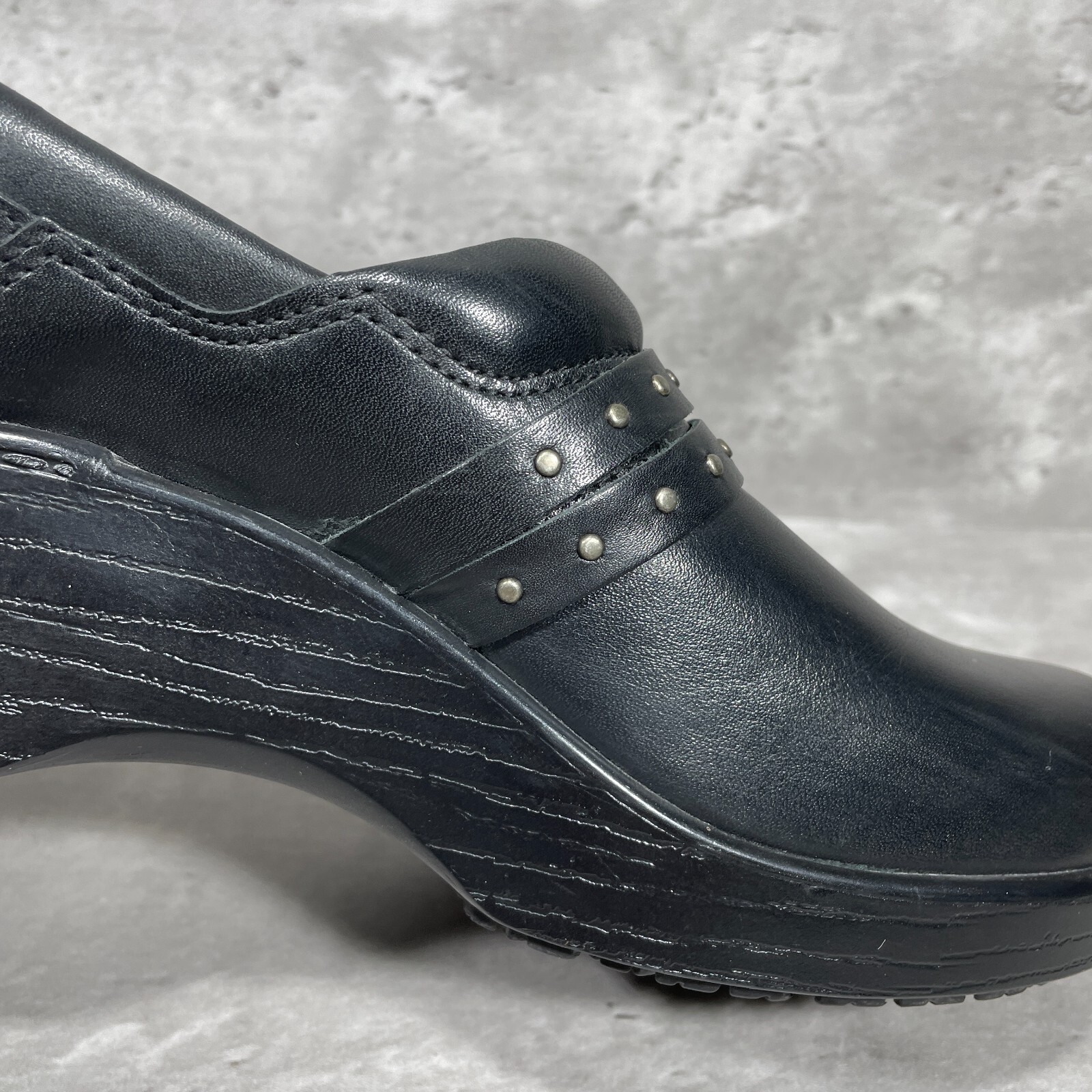 Abeo Clogs Women’s Size 8 N Fauna Black Leather Slip On Studded Straps
