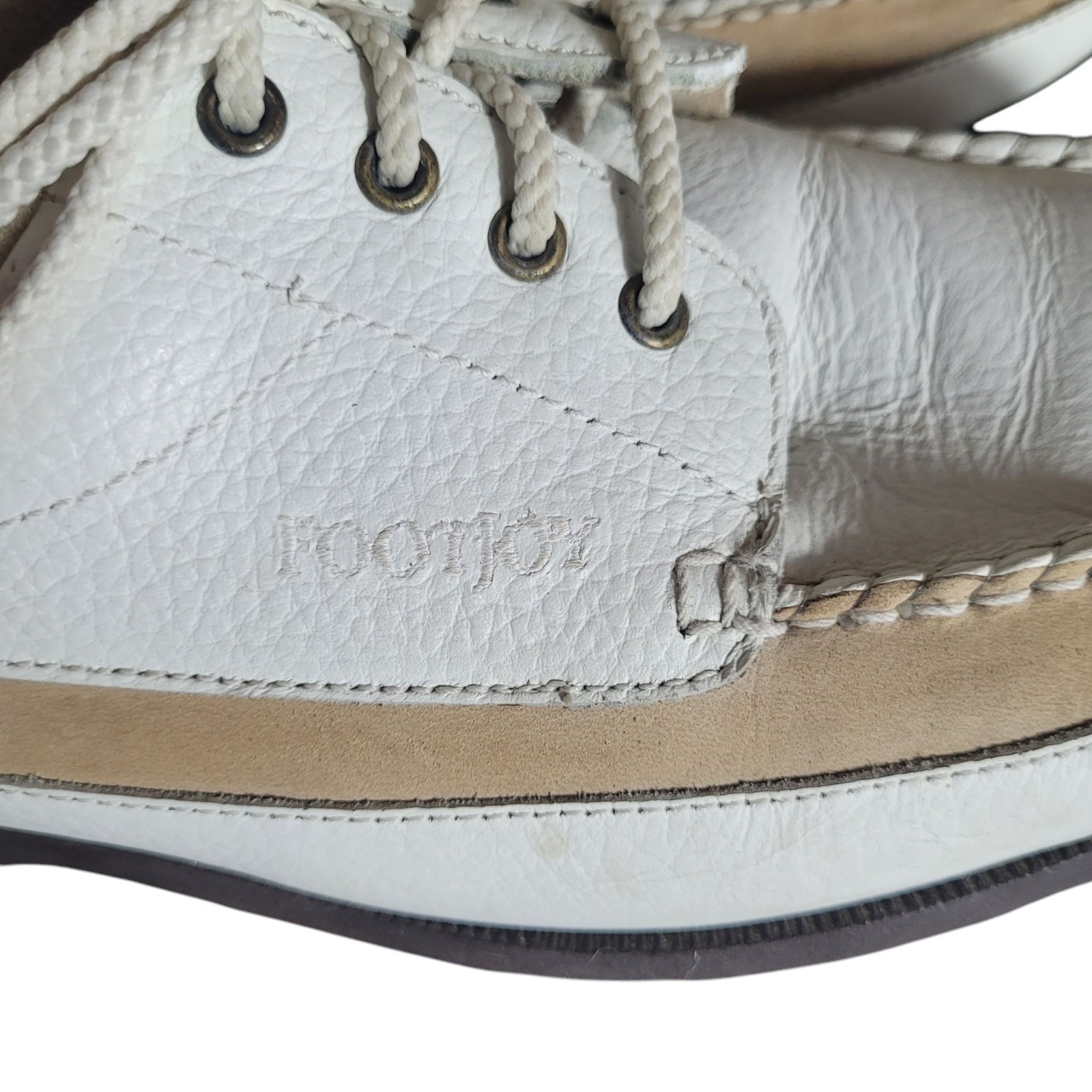 Footjoy Softjoy Leather Lace Up Loafers Shoes Women’s 8.5 White Tan Golf Preppy
