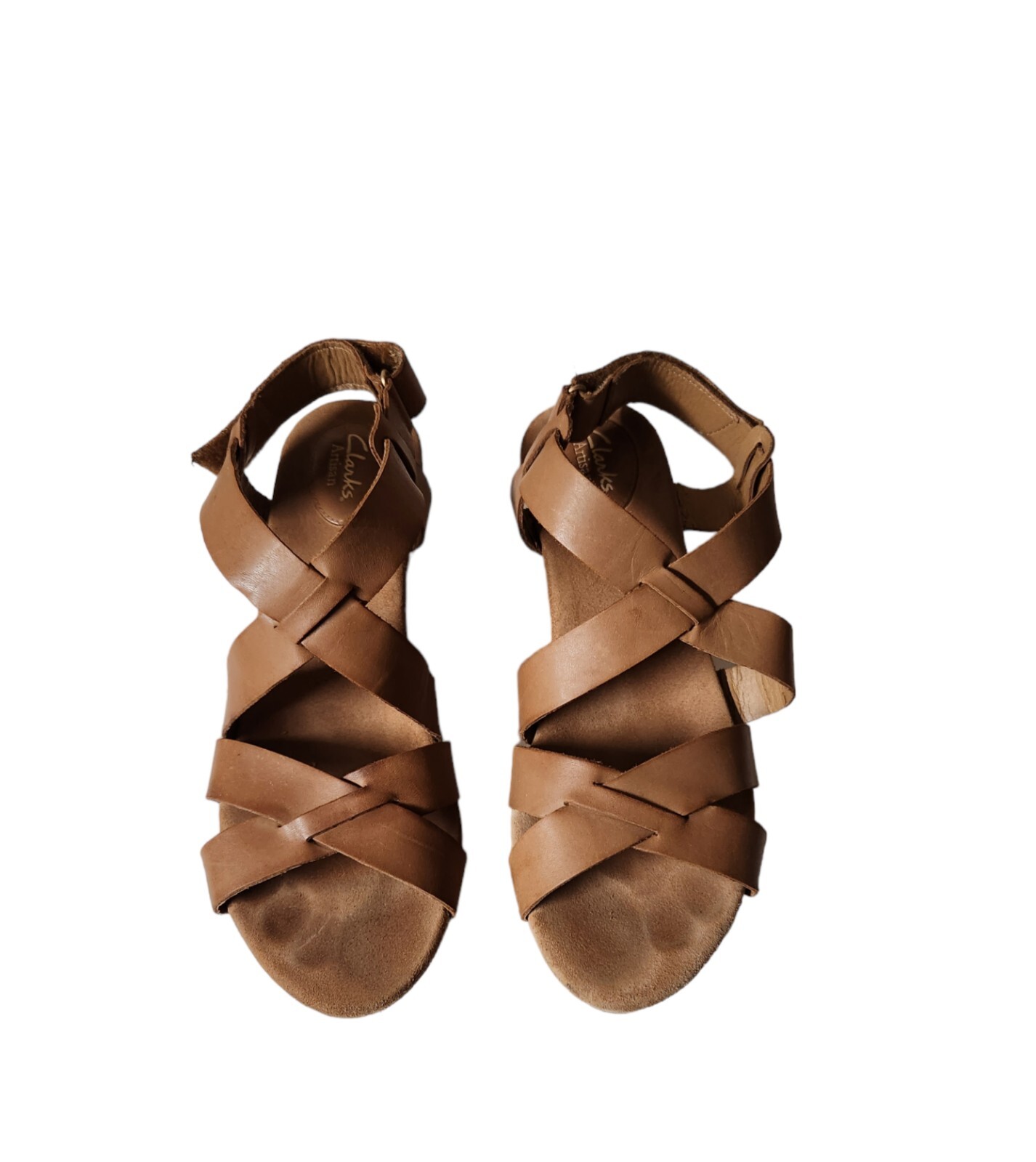 Clarks Artisan 63996 Women’s Tan Leather Shoes Strappy Wedge Heel Sandals Sz-11