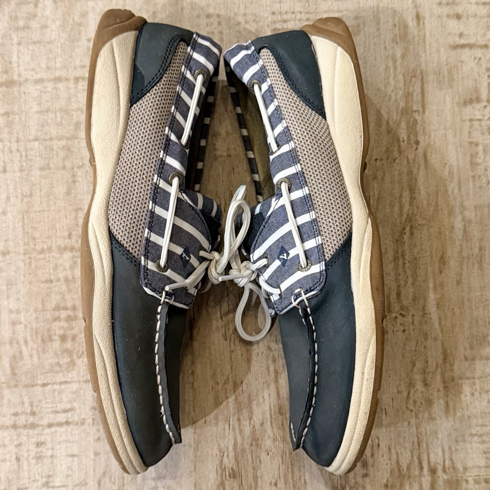 Sperry Top-Sider Navy/White Striped Leather Boat Shoes Womens 11M