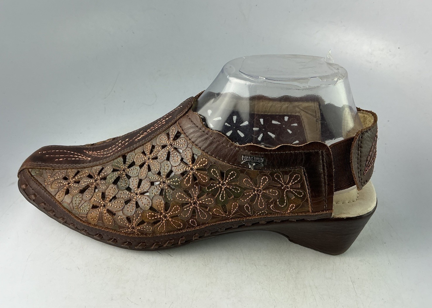 Pikolinos Romana Brown Leather Laser Cut Floral Daisy Shoes Sz 38- 7.5 US