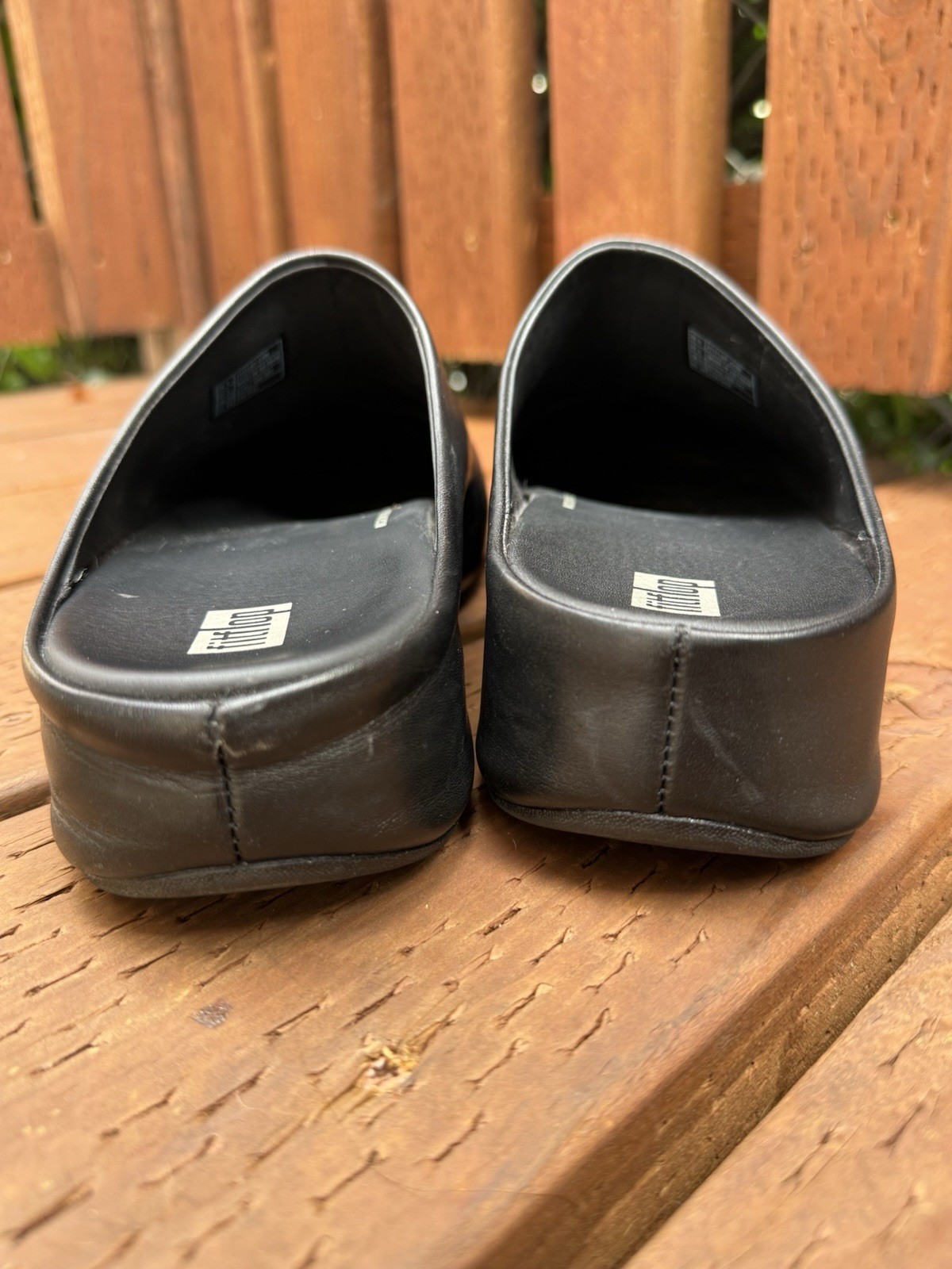 FitFlop Shuv Black Leather Clog Mules Micro Wobbleboard Comfort Walking Size 8