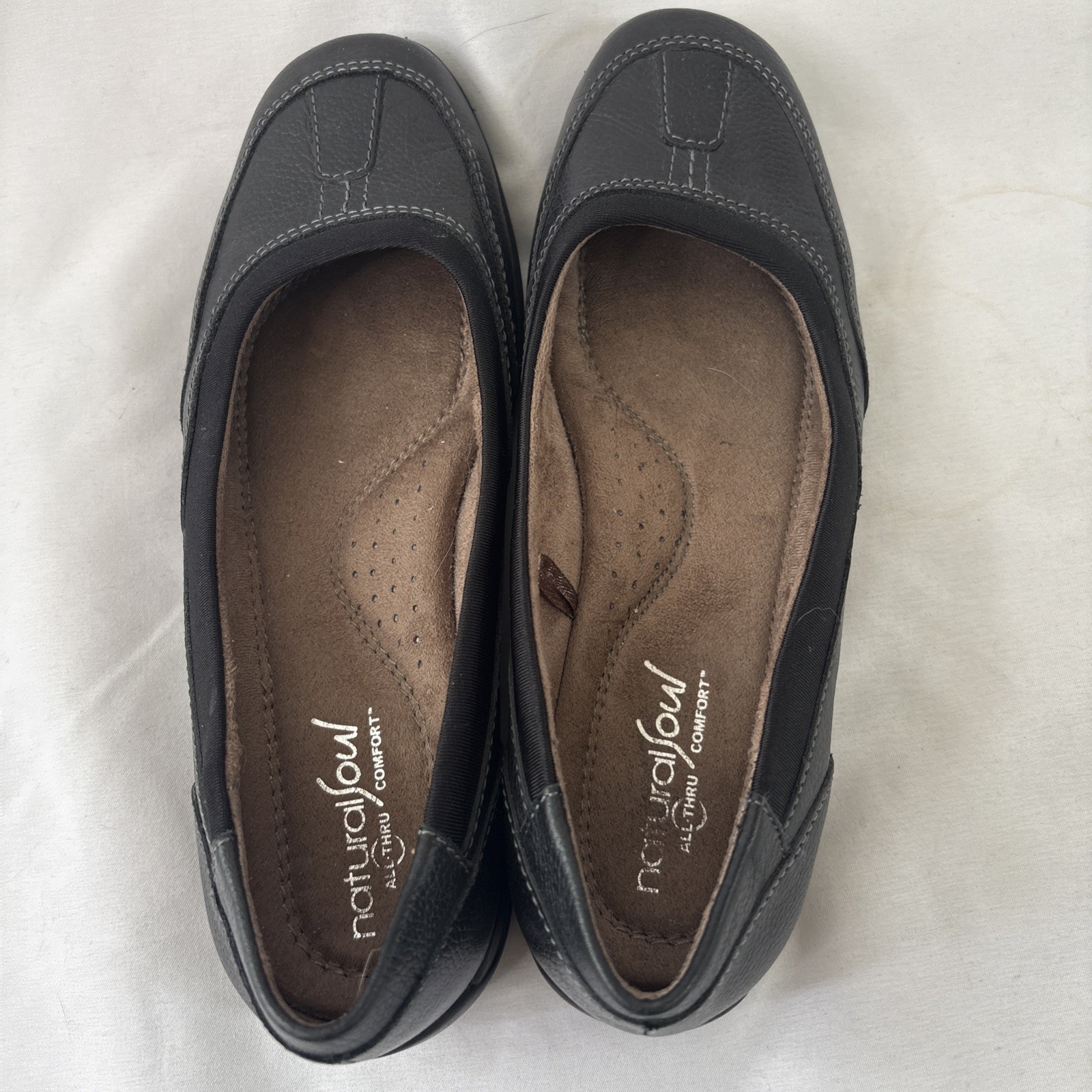 Natural Soul All Thru Comfort Lestal Women’s 6M Leather Black Slip On Loafers