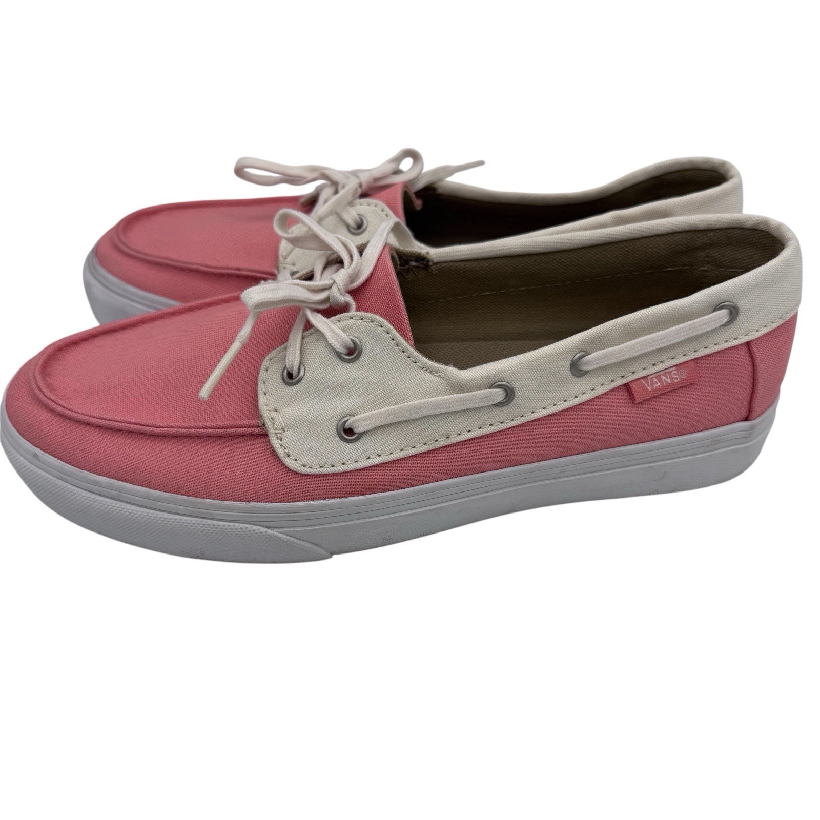 Vans Surf Siders Boat Shoes Womens Size 8.5 Chauffeur Lace Up Pink Beige