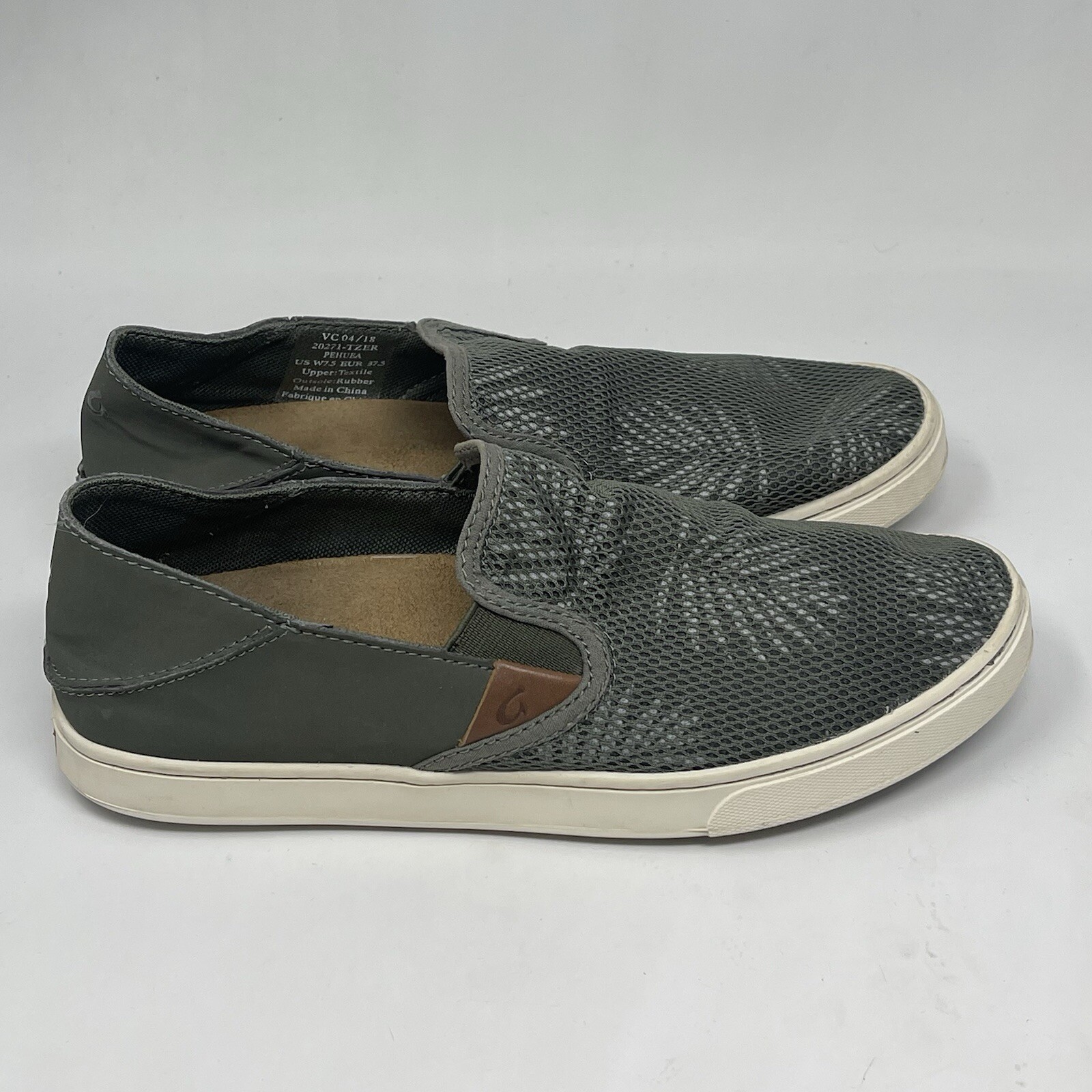 Olukai Pahuea Sneakers Womens 7.5 Green Mesh Palm Floral Slip On Comfort Shoes
