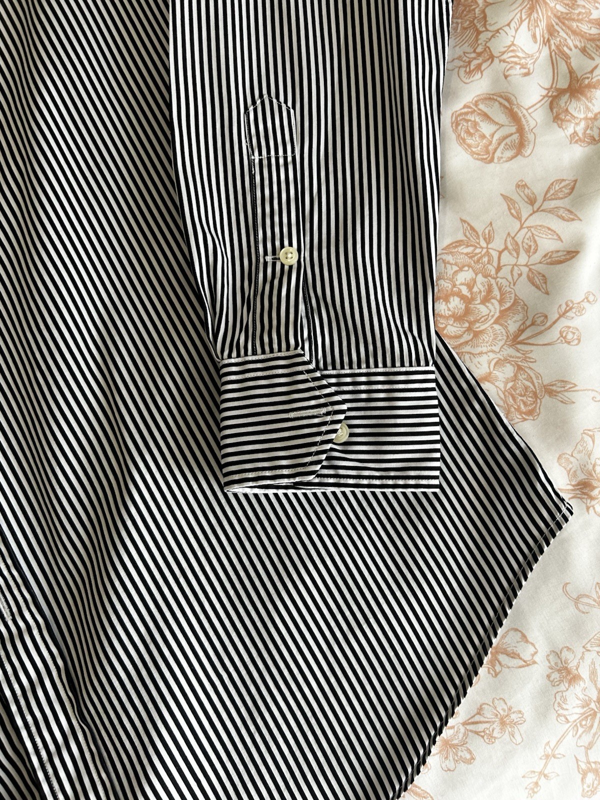 Polo Ralph Lauren Custom Fit Black/White Striped Dress Shirt Mens 12 LS