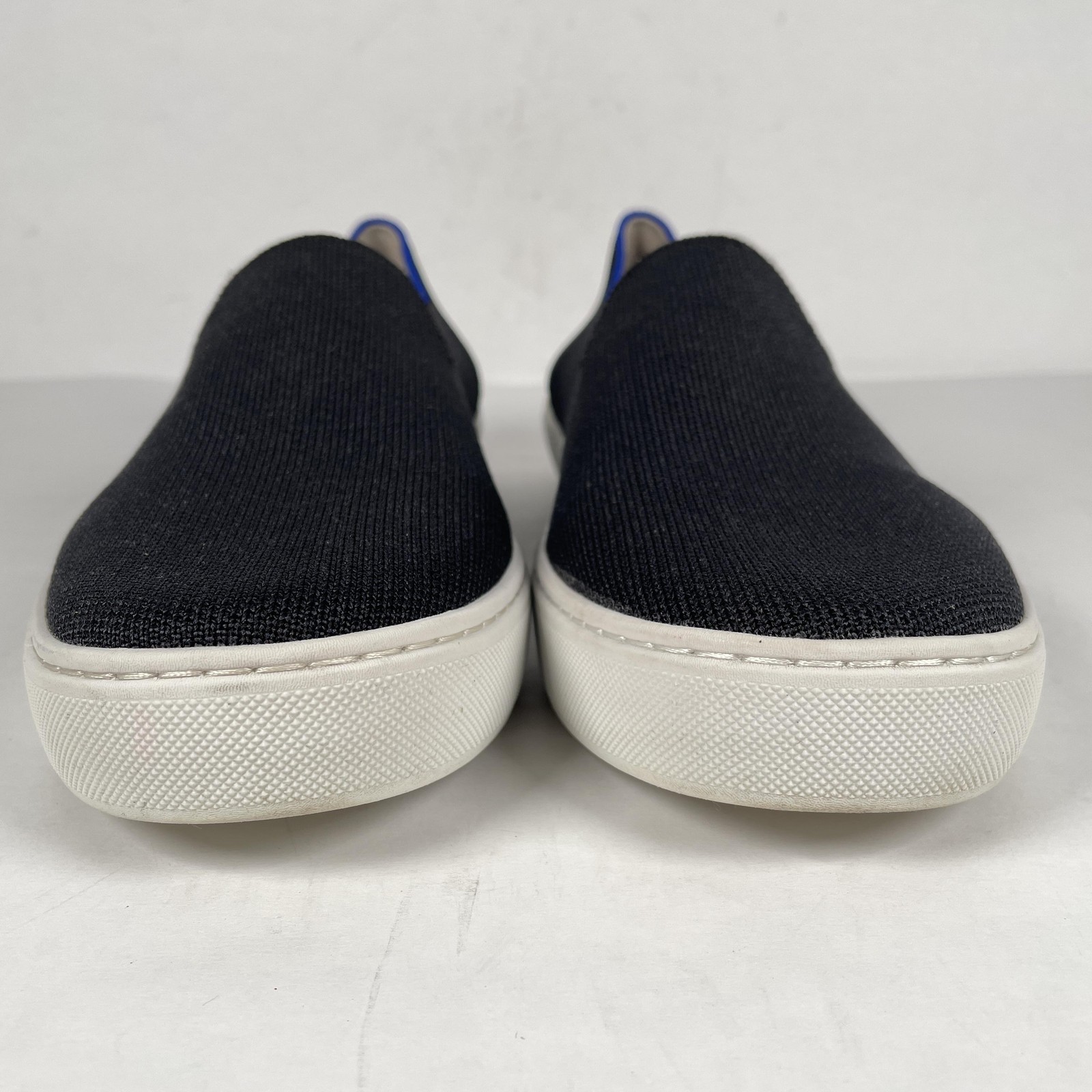 Rothy’s Shoes Womens Size 9 Black White Blue Slip On Sneakers Sustainable Knit