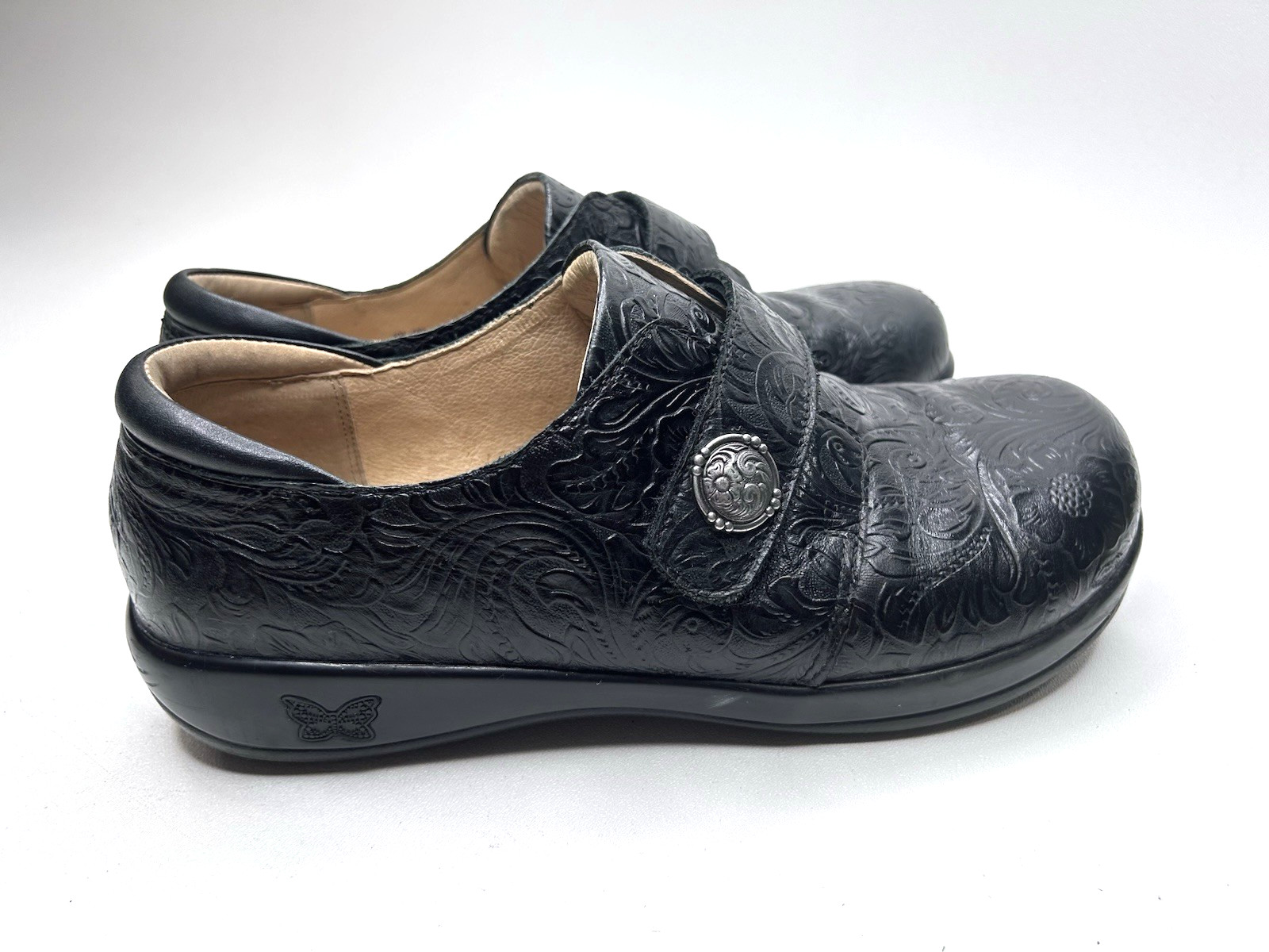 ALEGRIA Joleen Tar Tooled Shoe Leather Slip-Resistant Hook Loop Black sz 41