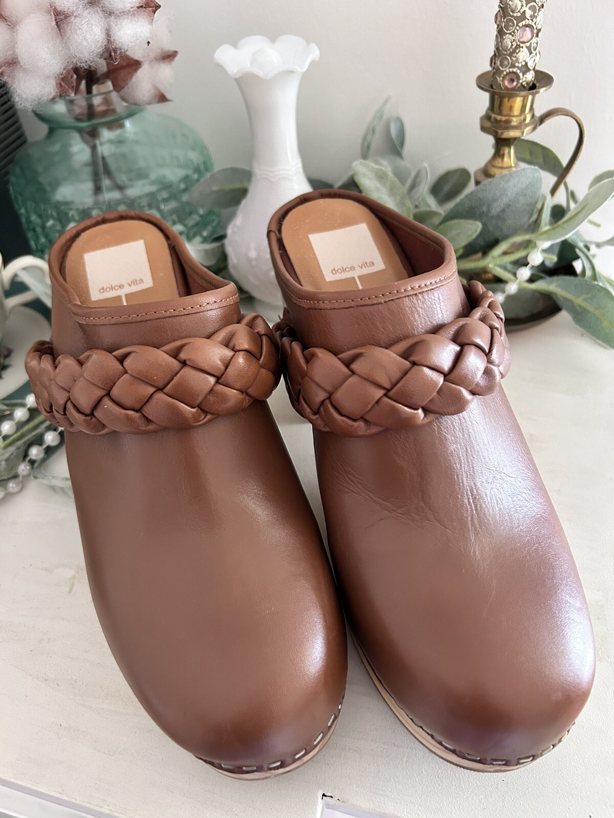 Dolce Vita Hila Braided Mule Clog Heel Saddle Leather Brown Women’s Size 9.5