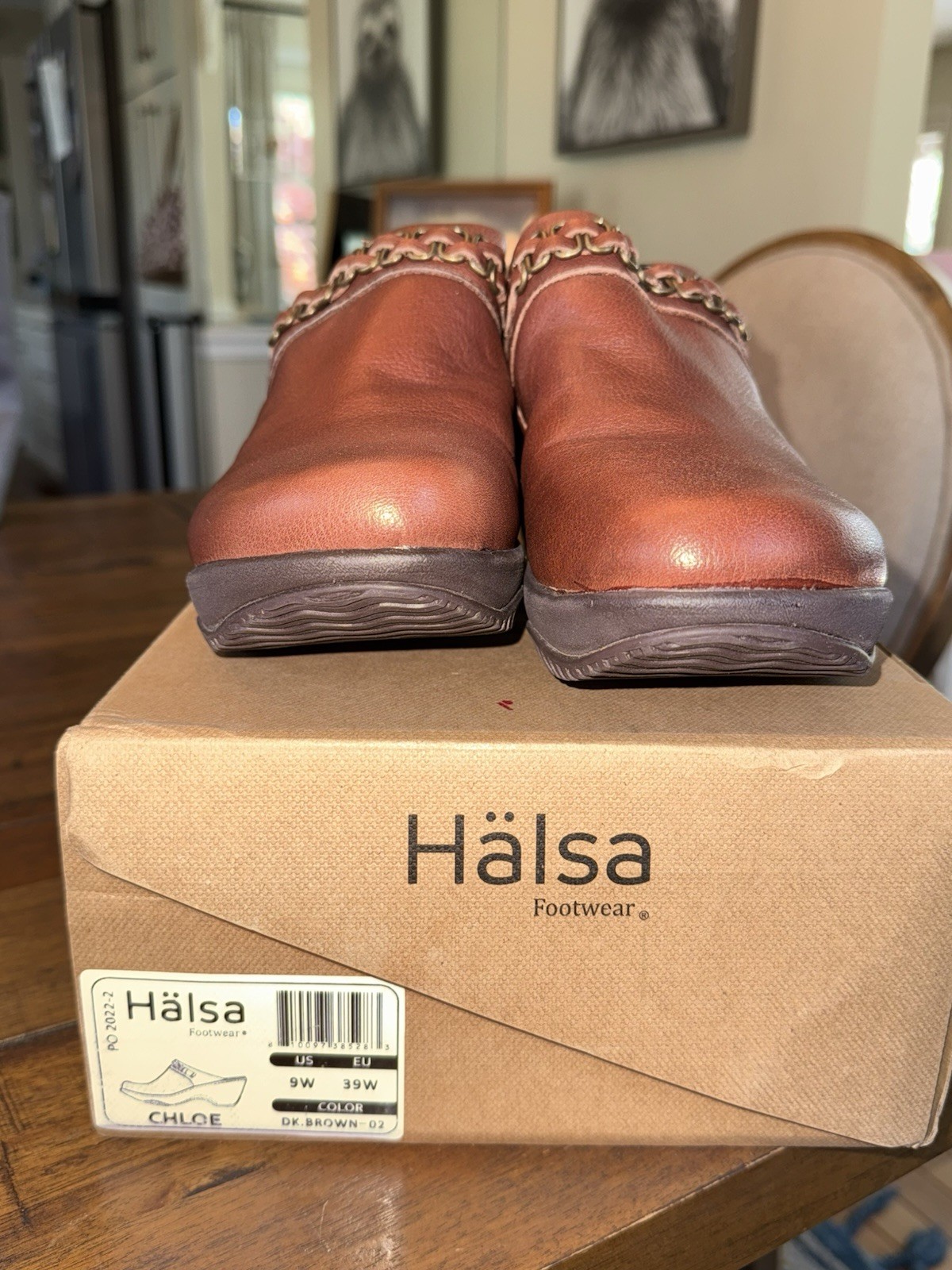 NIB 100% Leather Halsa Cognac Brown Chloe Clog Women’s Sz 9 W