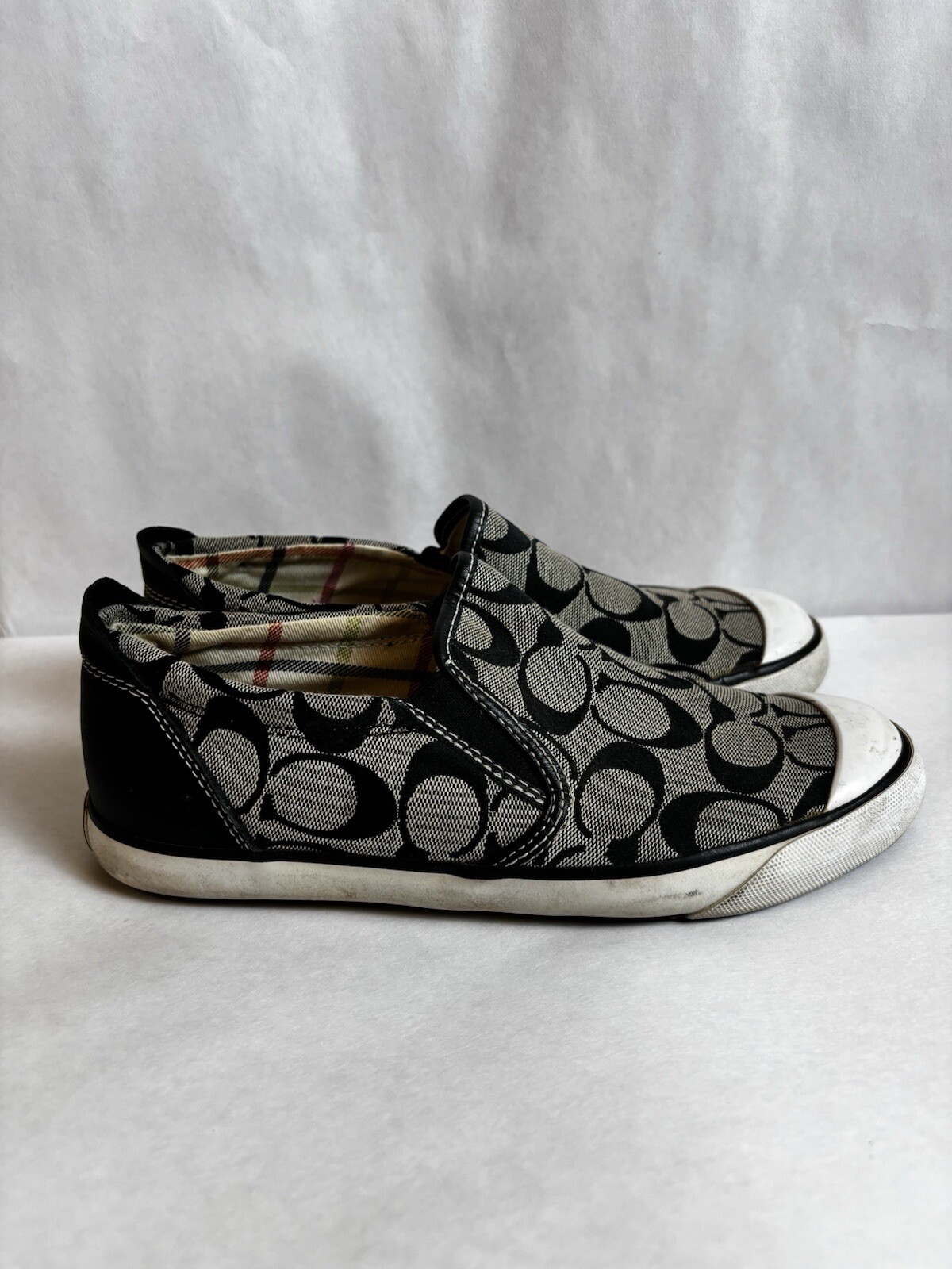 Coach Signature Shoes Womens 7 Brown Sneakers Monogram Beale Slip On Canvas