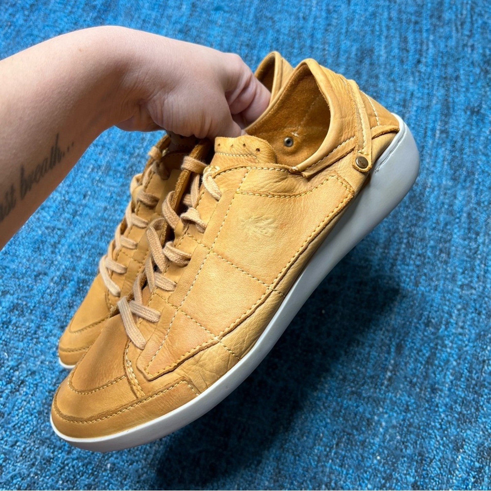 Fly London Leather Lace Up Sneakers in Tan Brown Made in Portugal 39 or US 8-8.5