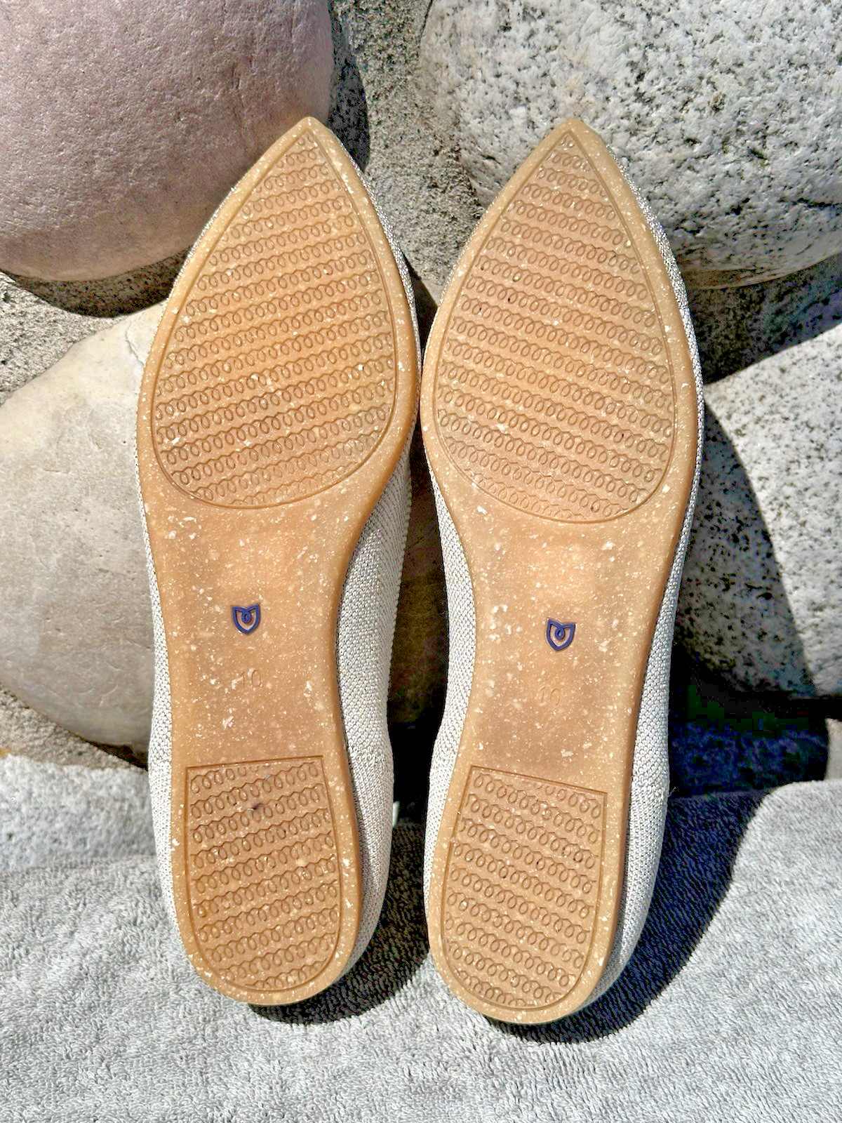 Rothy’s The Point Sz 10 Diamond Metallic Beige Silver Gold Pointed Ballet Flats