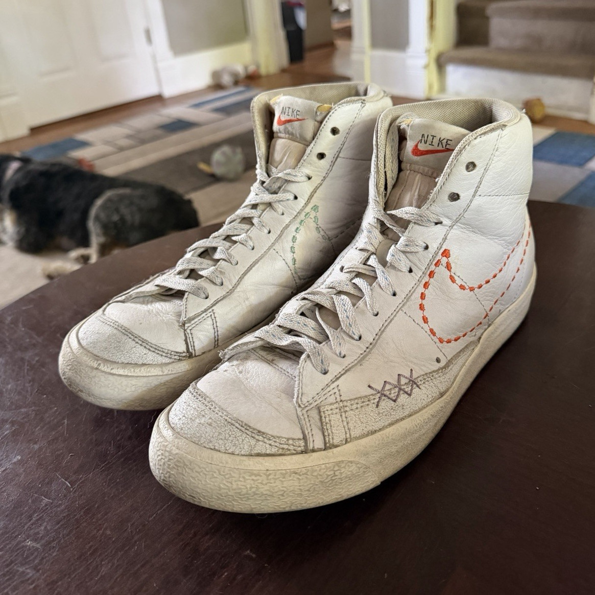 Nike High Top Lace-Up Retro Sneakers White w/ Colored Stitching