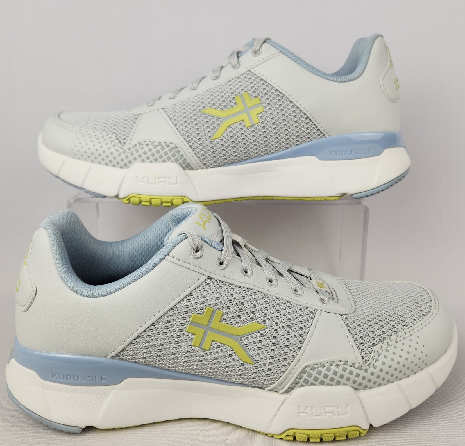 KURU Quantum 2.0 Womens Shoes Sz 9.5 M Dove Gray Pale Lime Lace Up Mesh Sneakers