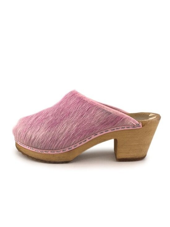Tessa Pink Pony Hair Fur Swedish Wooden Clogs EUR 36 Womens Size 5-5.5