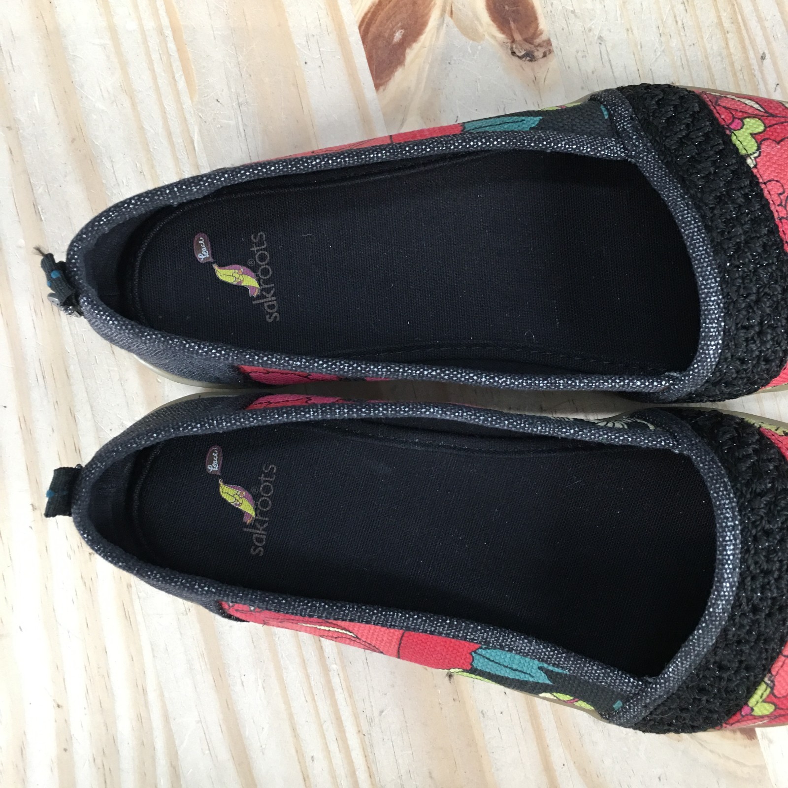 Sak Roots Shoes Womens 7 Casual Slip On Floral Loafer Flats Black Multicolor