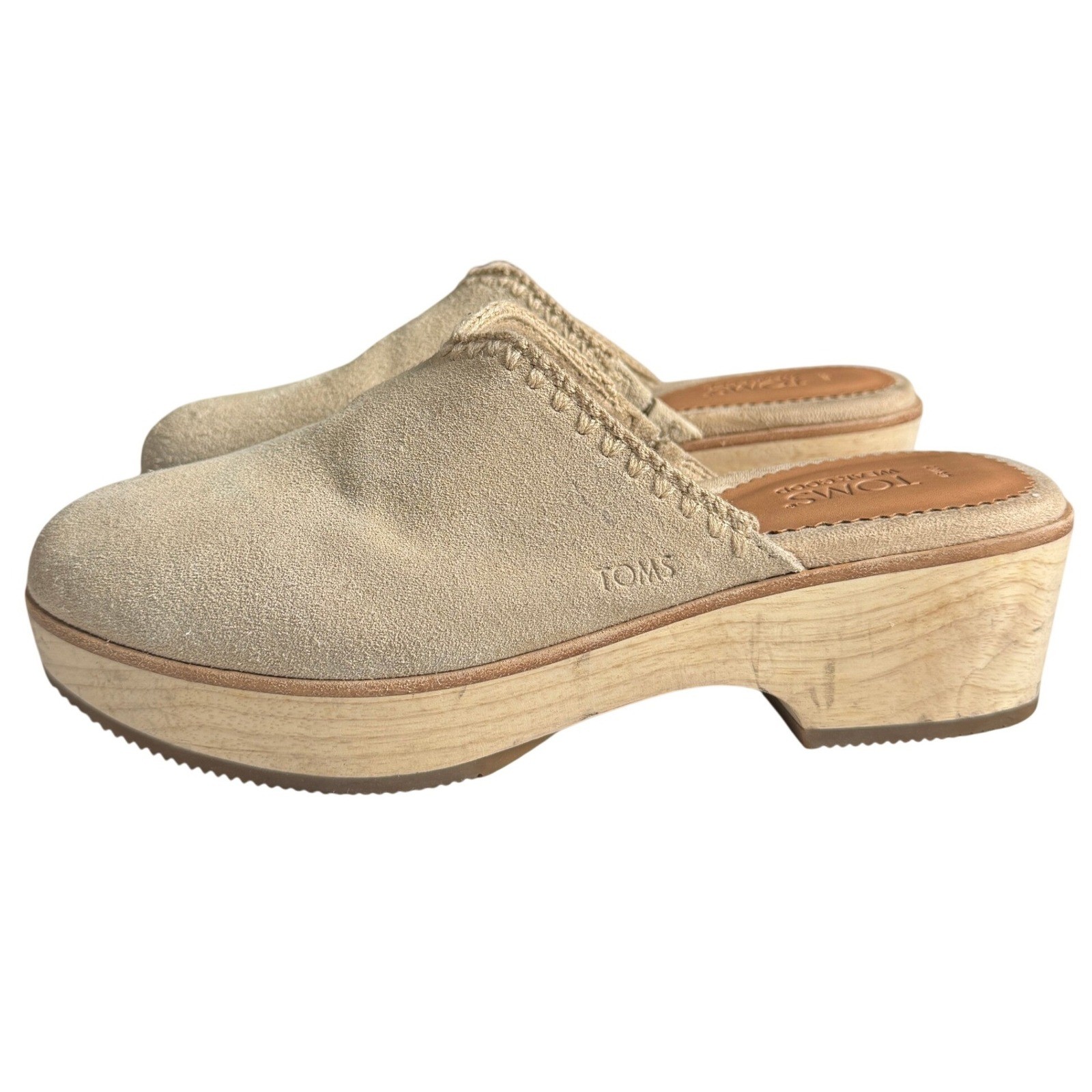Toms Addison Suede Clogs Wood Platform Chunky Boho Minimalist Mules Womens 7