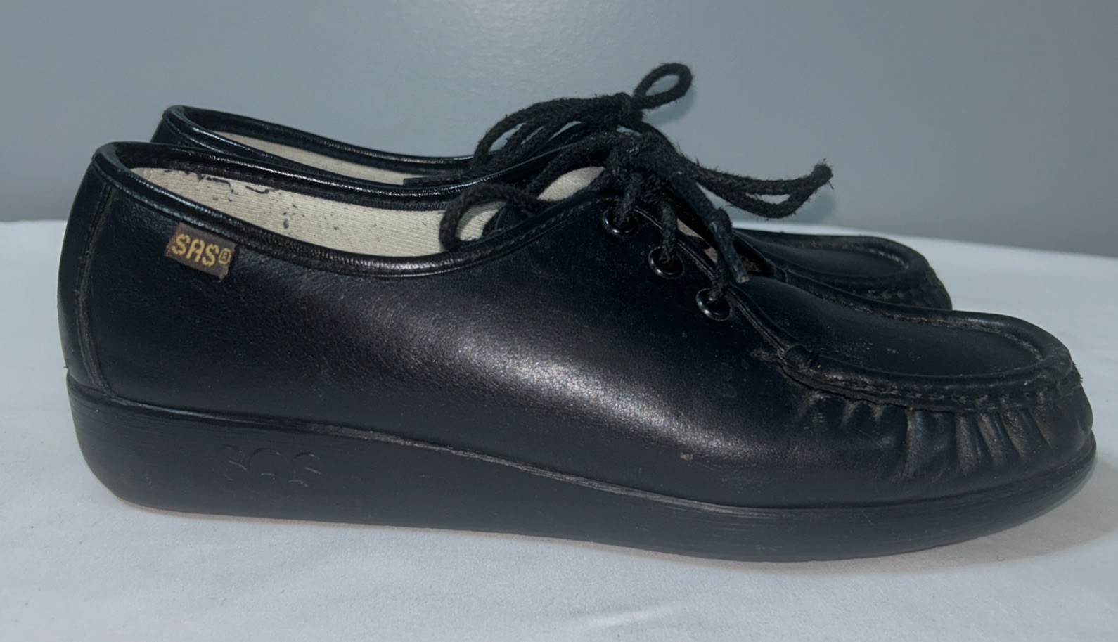 SAS Black Handsewn Leather Moc Toe Oxford Lace Up Walking Shoes Women’s 8.5