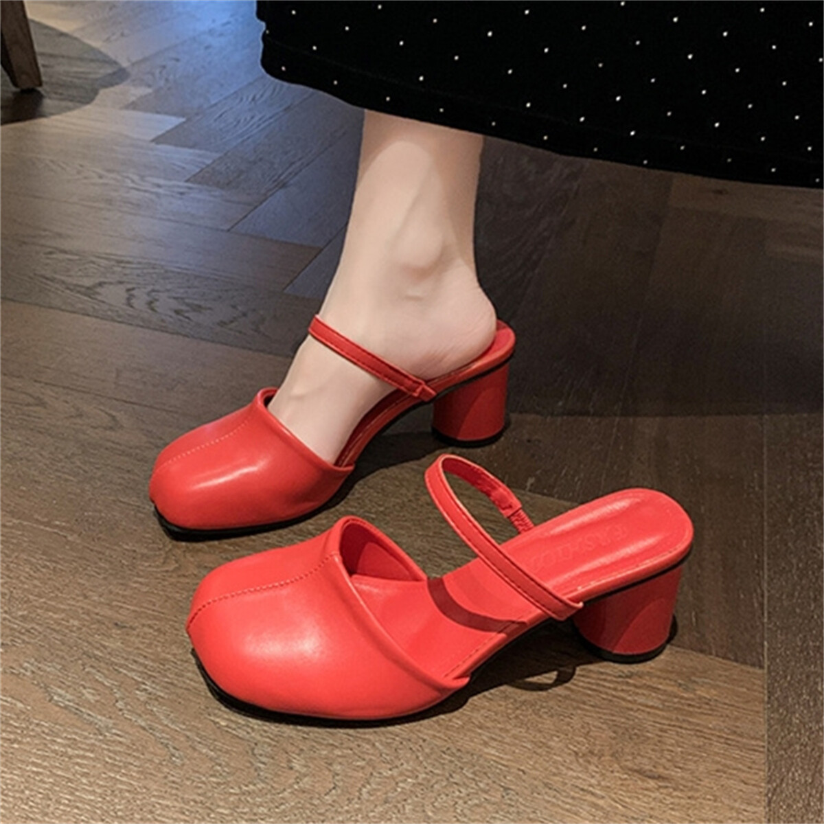 Women’s Closed Round Toe Mules Mary Jane Slingback Block Heel Casual Slides