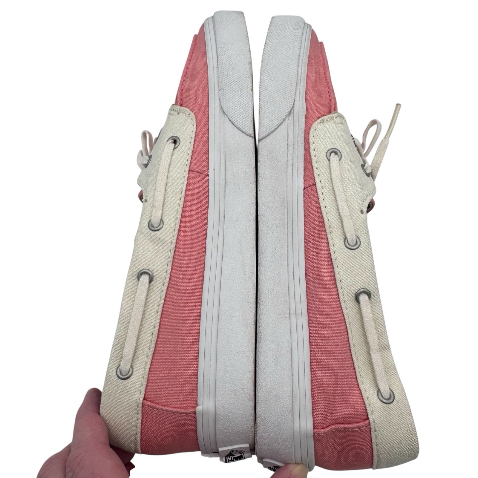 Vans Surf Siders Boat Shoes Womens Size 8.5 Chauffeur Lace Up Pink Beige