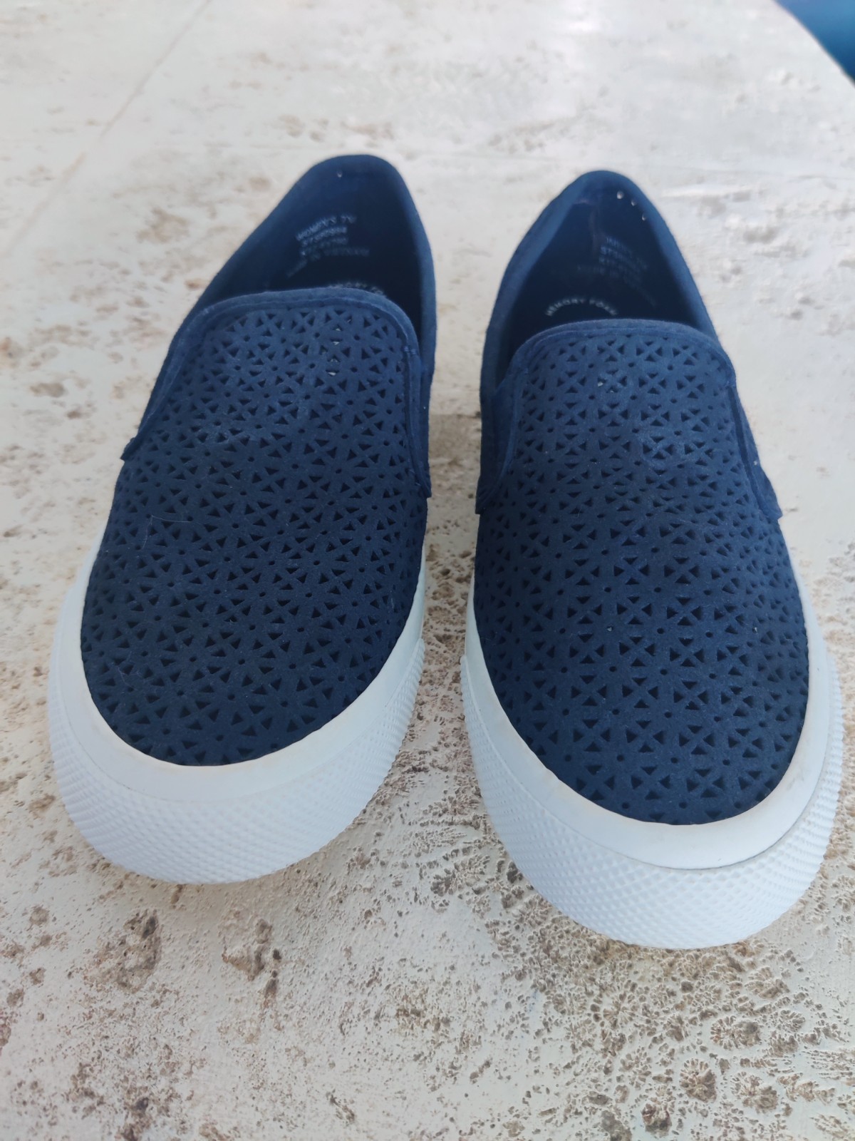 Sperry Top Sider Sz 7 M Perforated Suede Boat Shoes Sneakers Slip On NAVY BLUE