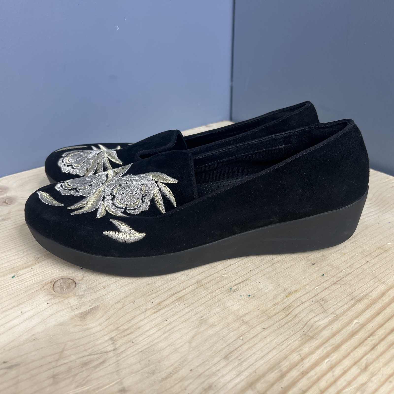 FitFlop Audrey Baroque Velvet Smoking Slippers Loafer Comfort Shoes WM Sz 8.5