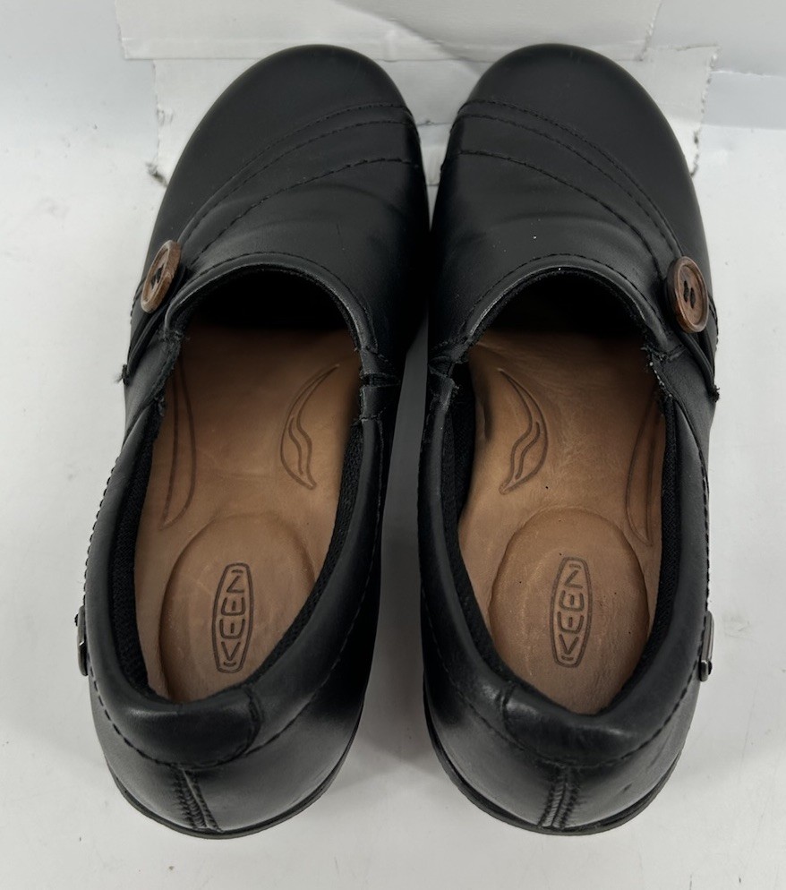 Keen Mora Button Black Leather Loafers Slip On Women’s Size 5