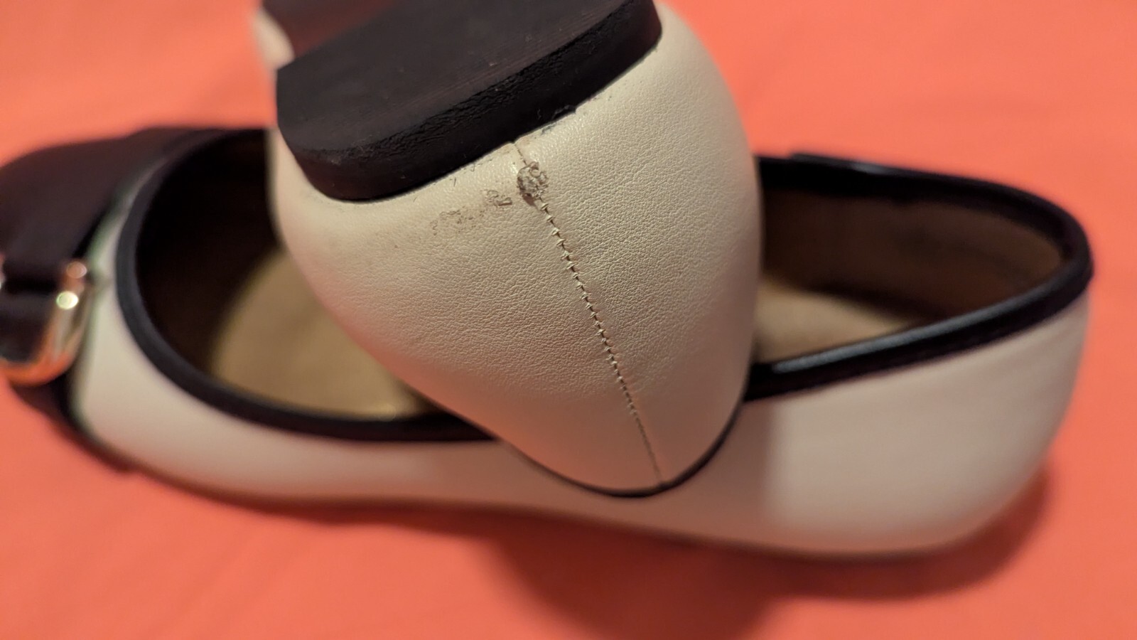 White Mt. Women’s Slip On Beige/Black Faux Leather Cap Toe Shoes US Size 7.5M