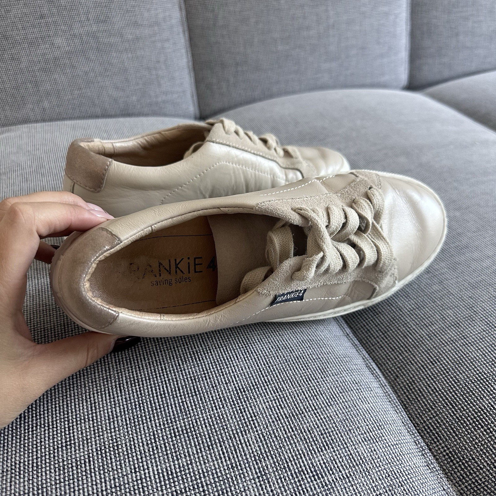 FRANKIE4 Leather Mim III Lace Up Sneakers Almond Leather Suede Size 7 Women’s