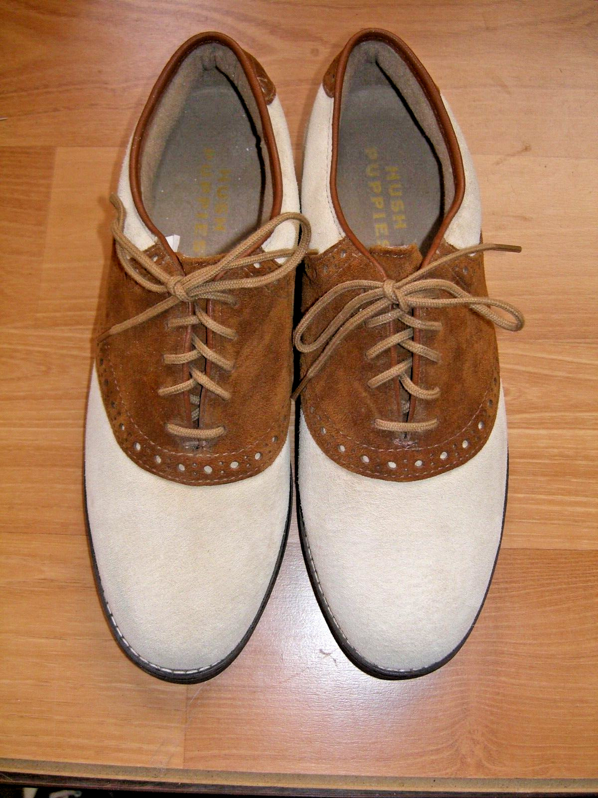 Vintage Hush Puppies Brown/tan Saddle Shoes womens 7 1/2 M NOS