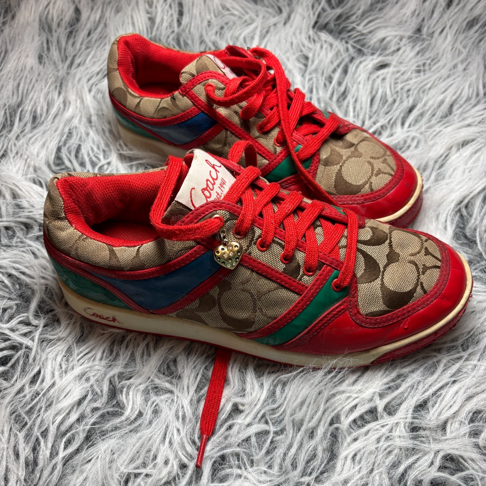 VTG Coach Canvas Leather Sneakers Red Monogram Signature Colorblock US Sz 9.5