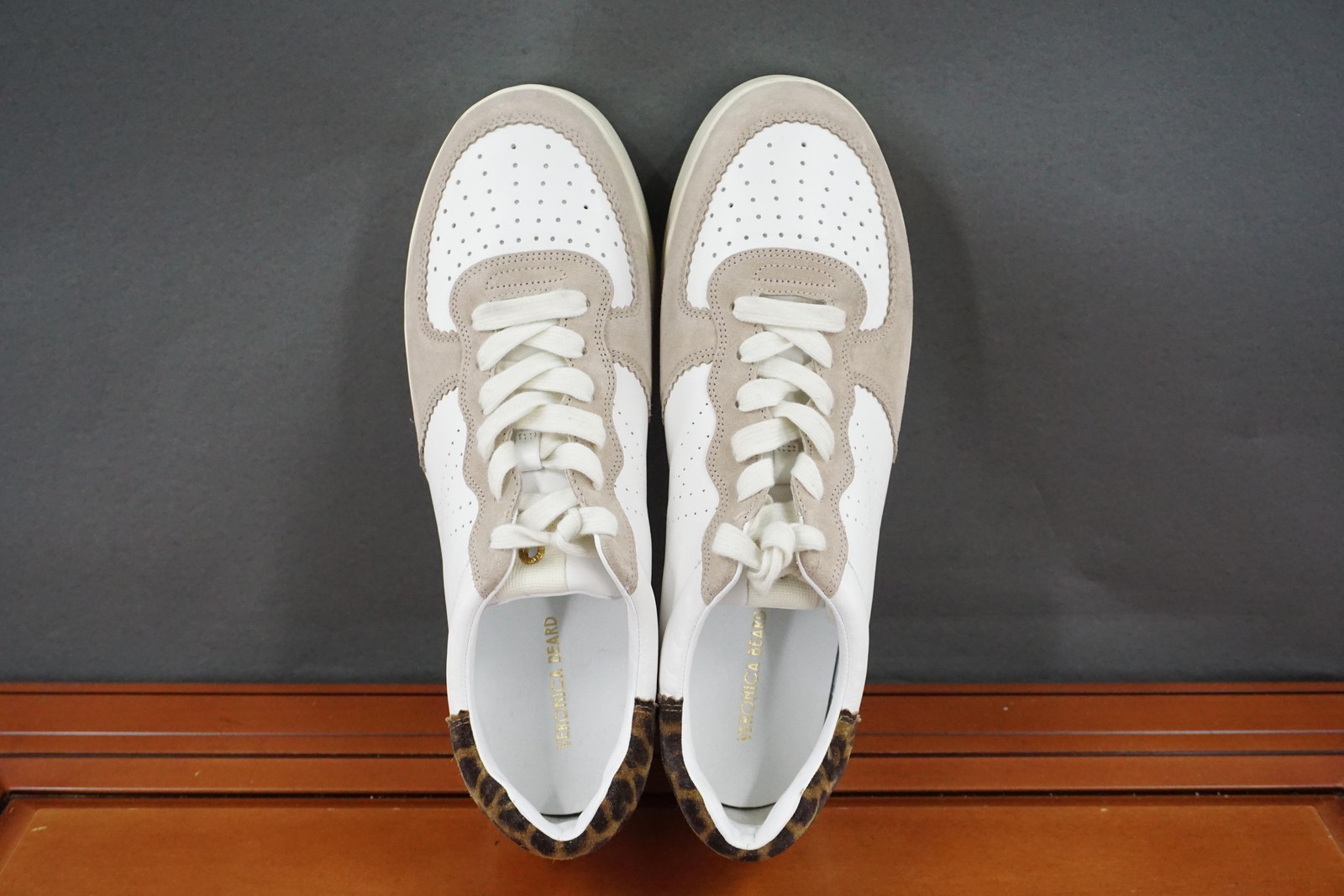 Veronica Beard Lennox Shoes Womens Size 12 White Beige Suede Leopard Sneakers