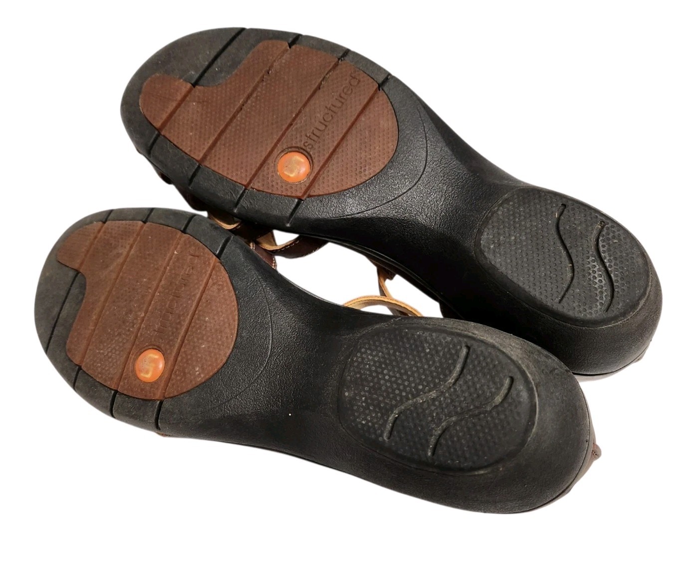 Clark’s Unstructured Strappy Leather Shoes-Sandals 8.5 M Buckle Comfort Brown