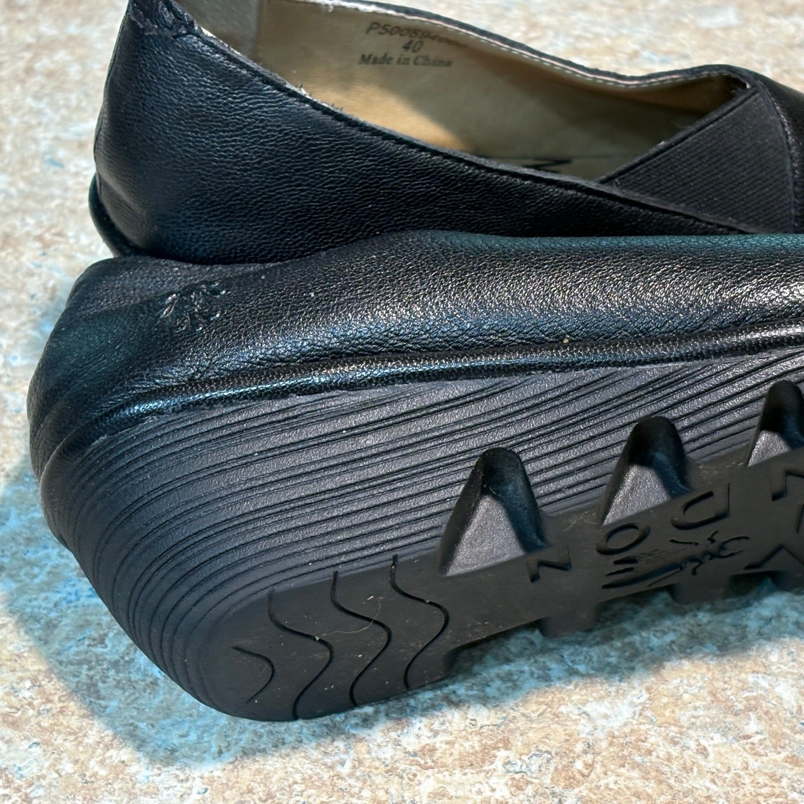 Fly London Black Peso Wedge Classic Comfort Leather Slip on Shoes Size 40