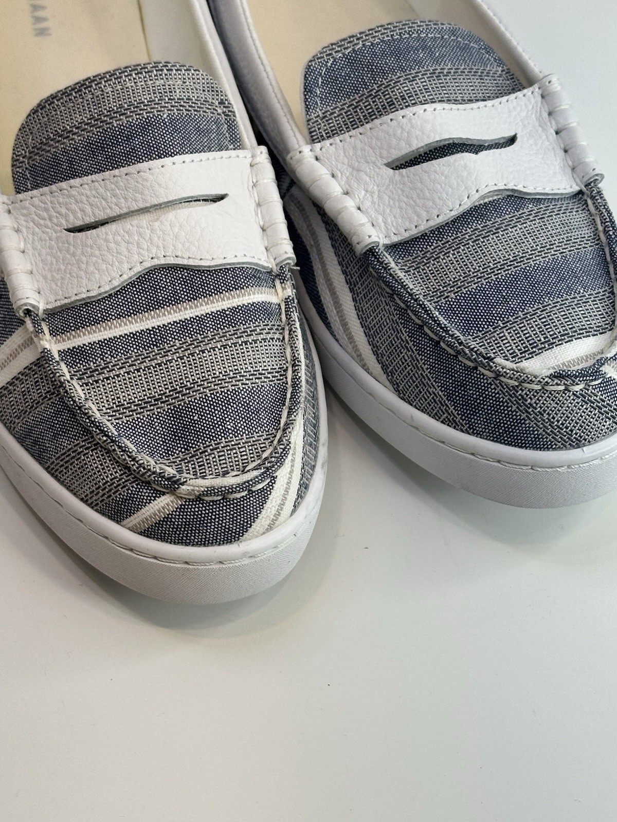 Cole Haan Blue White Striped Slip On Loafers Womens 10B Nantucket Coastal NWOB