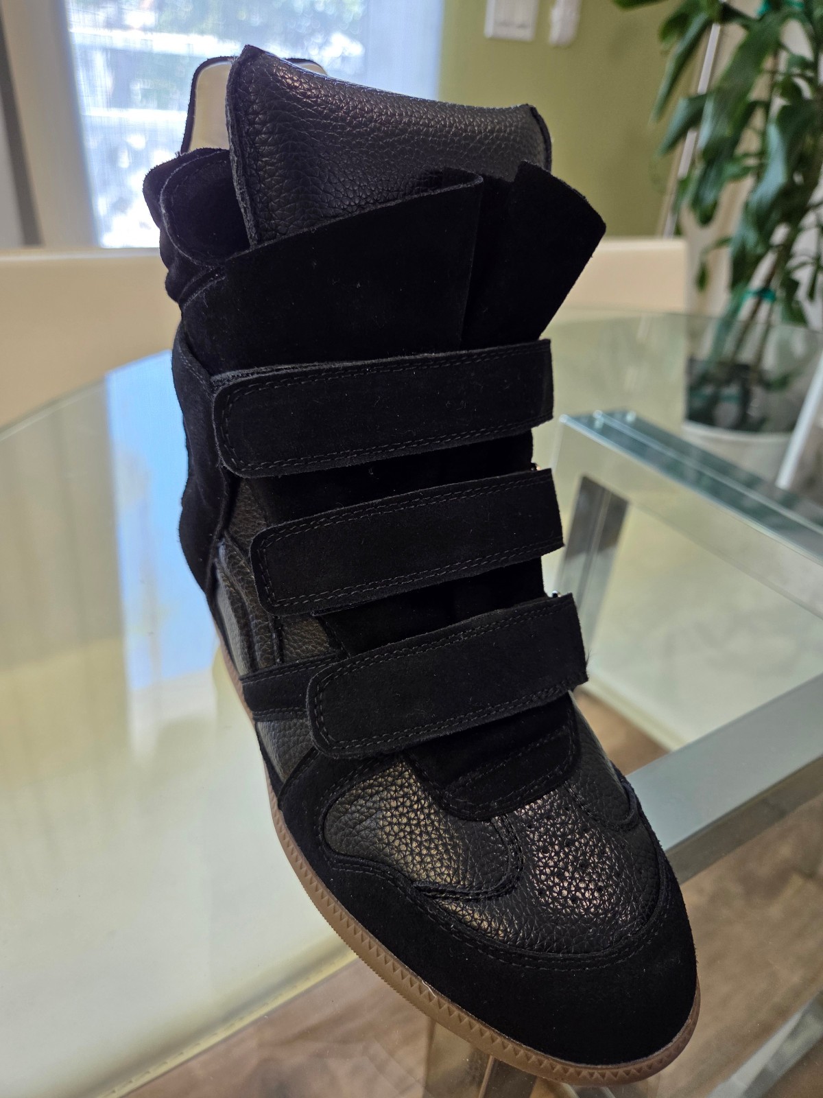 Fashion Wedge Sneakers for Women, Black, Never Worn, Size 8.5 (EU39)