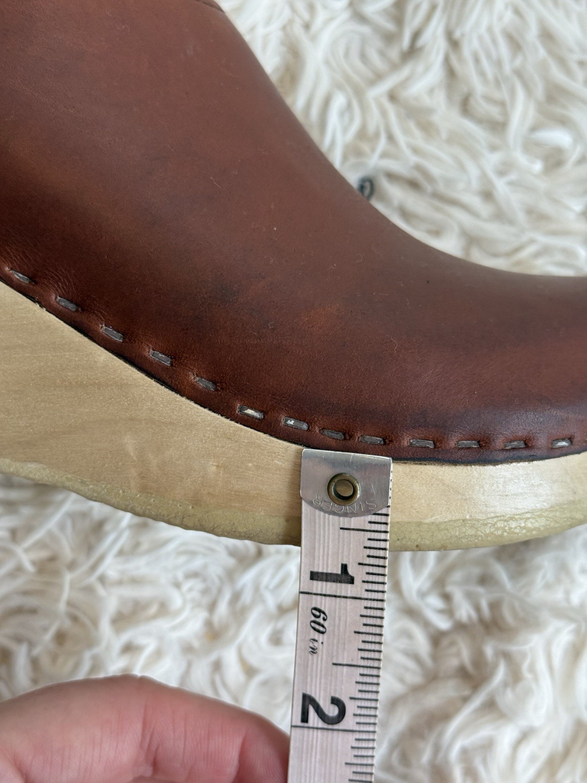 No. 6 New School Wedge Clogs Bourbon Brown Leather Wood Platform Size 38