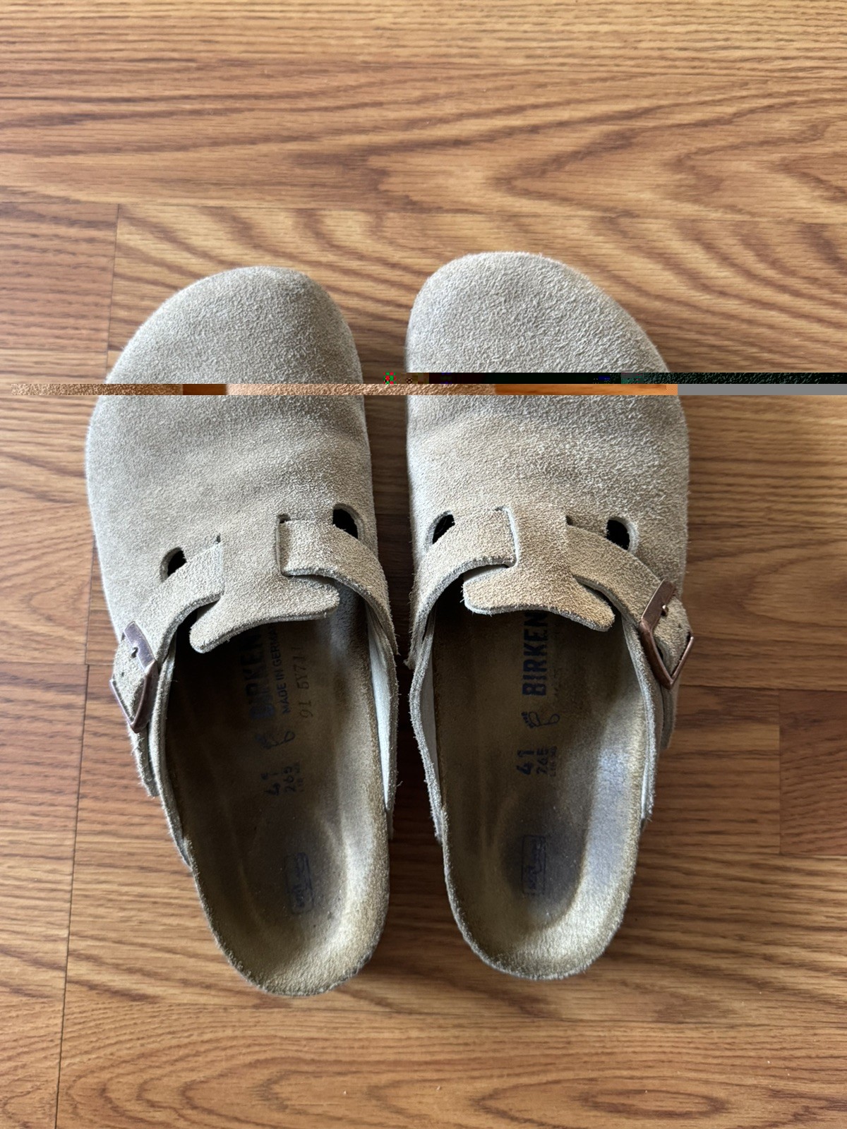 Birkenstock Boston Suede Clogs Womens Taupe Normal Soft Footbed Sandals