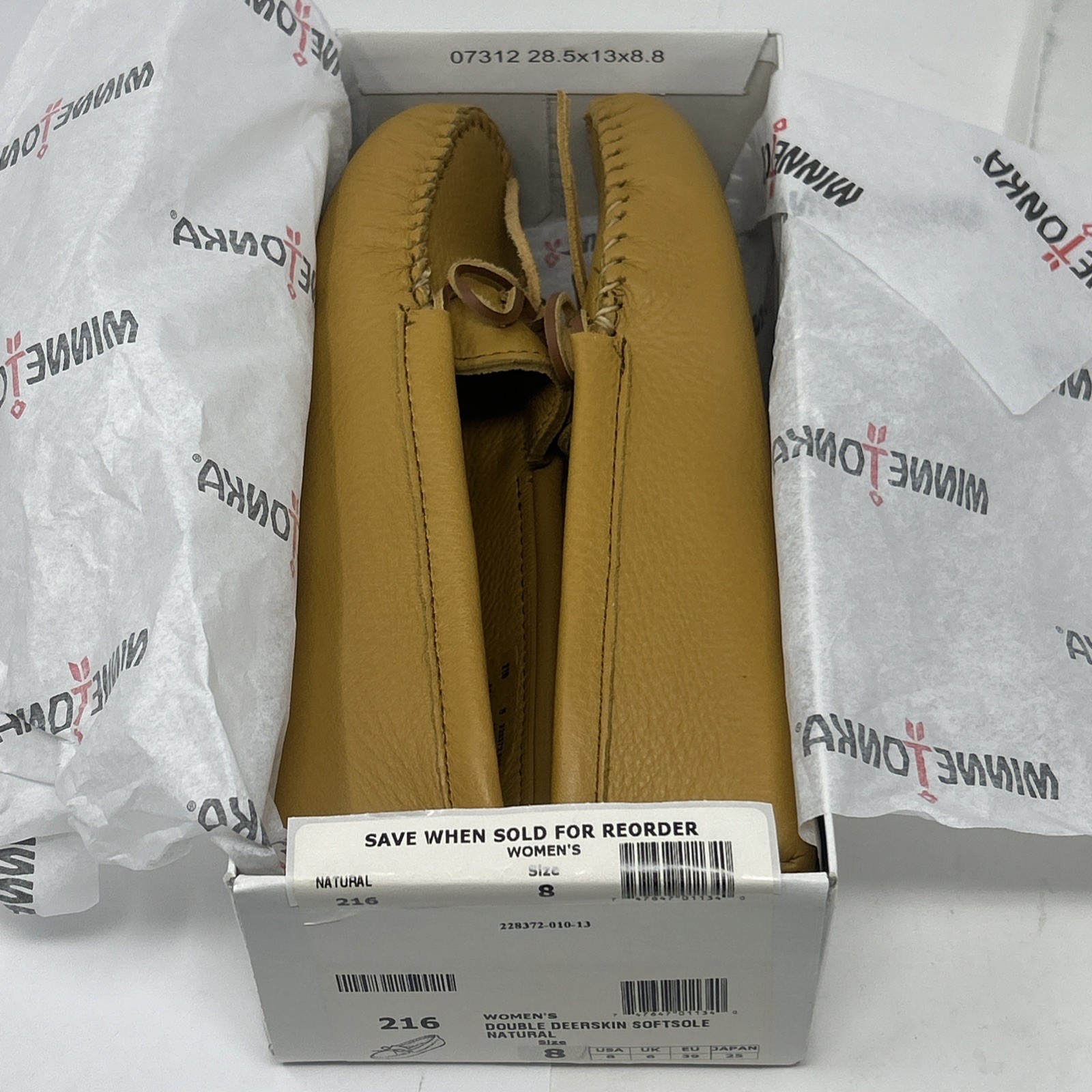 New Minnetonka Moccasin Natural Leather Double Deerskin Soft Sole Size 8