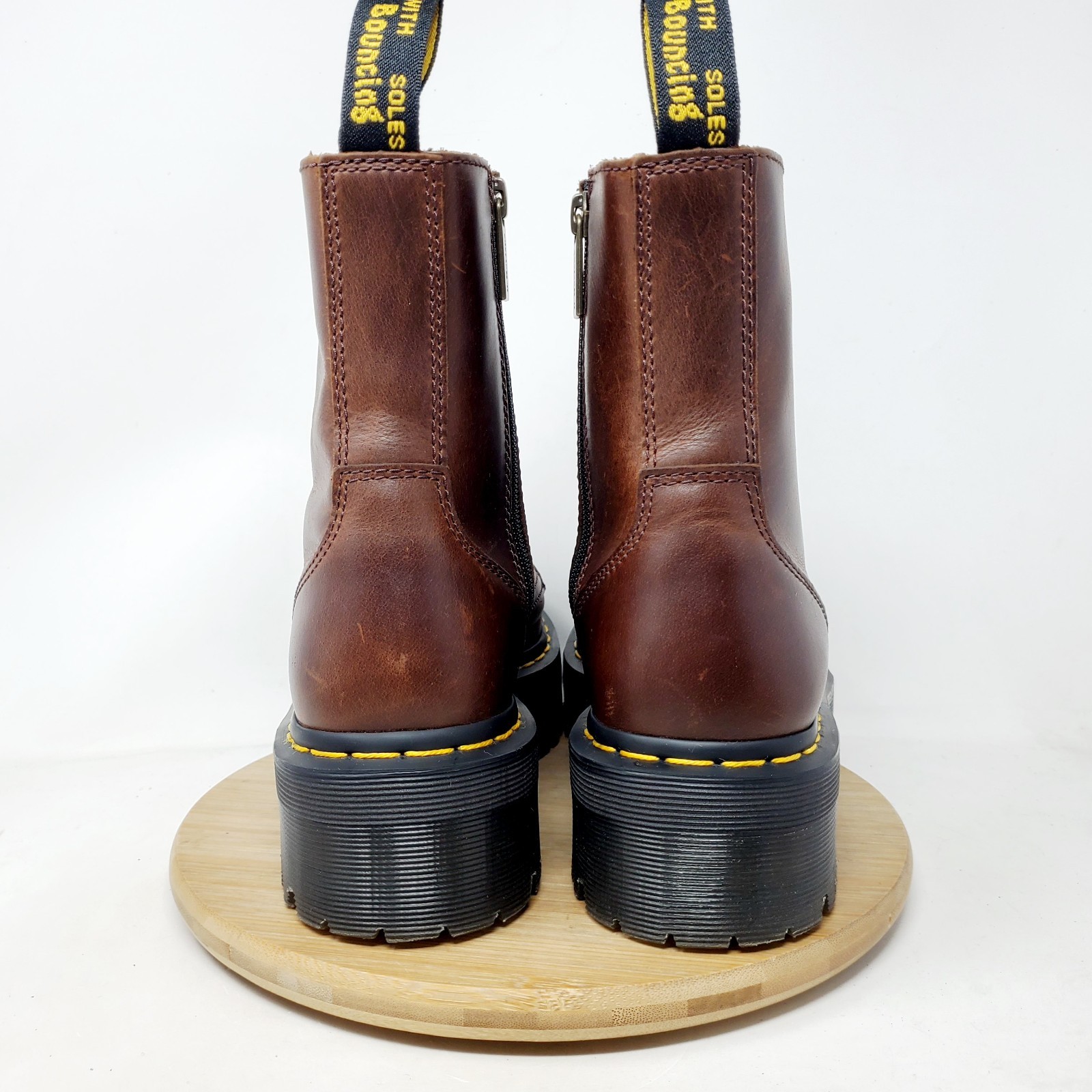 Dr Martens Jadon Platform Boots Womens 8 Brown Leather Chunky 8 Eye Shoes