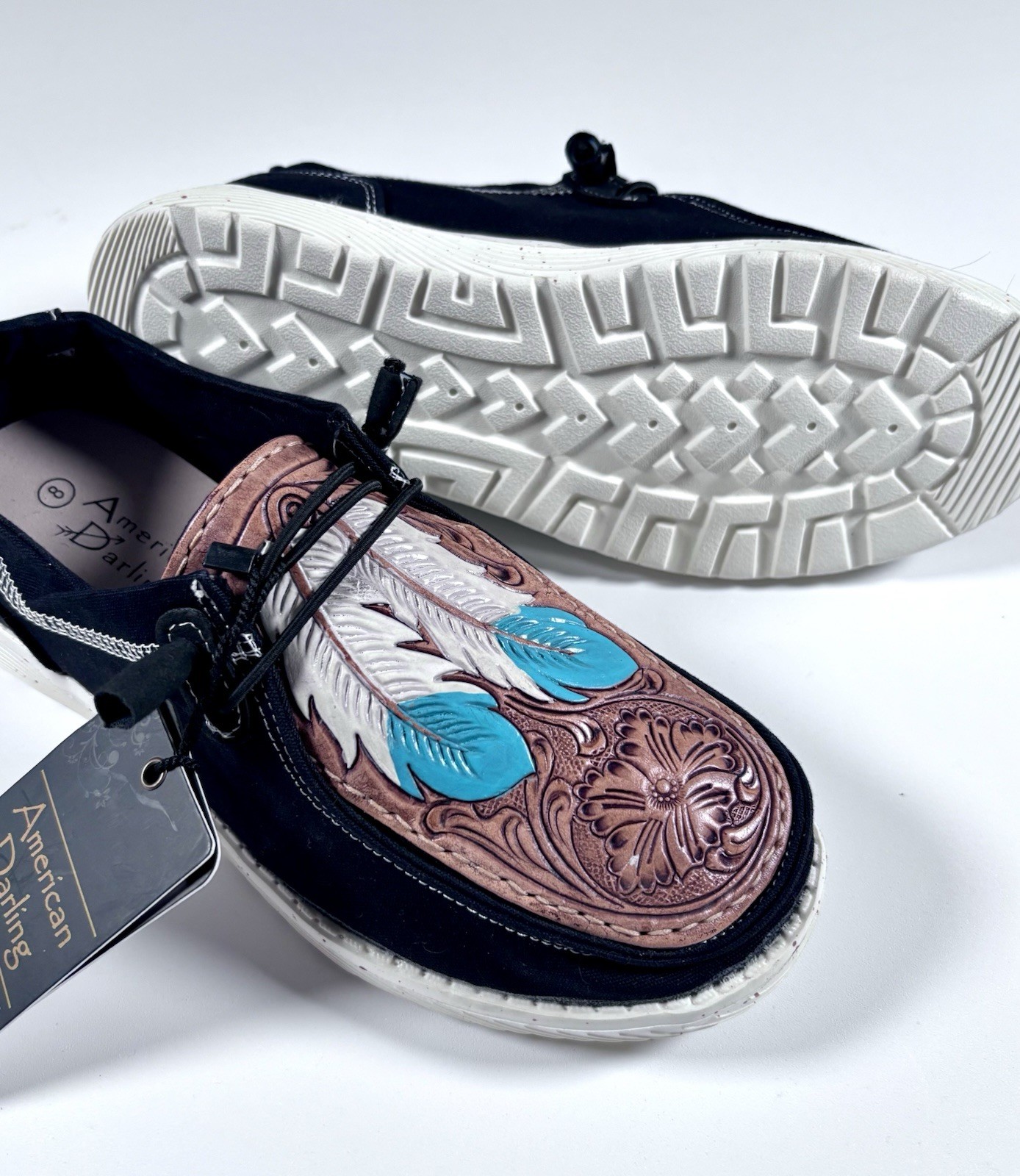 American Darling NWT Western Tooled Leather Slip On Shoes Womens 8 Turquoise