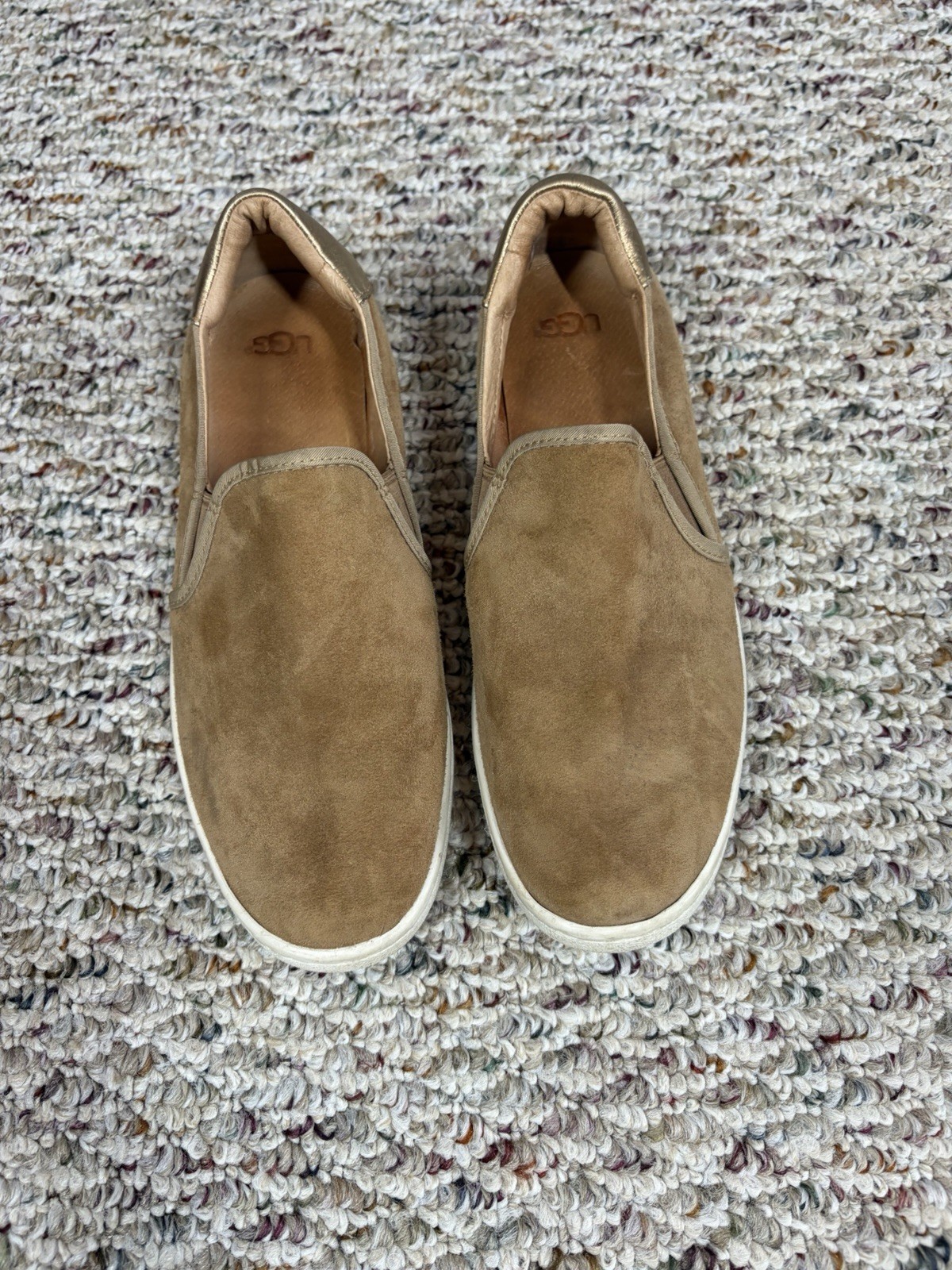 Ugg Women’s Cas Chestnut Tan Suede Comfort Slip On Shoe Gold Heel Size 9