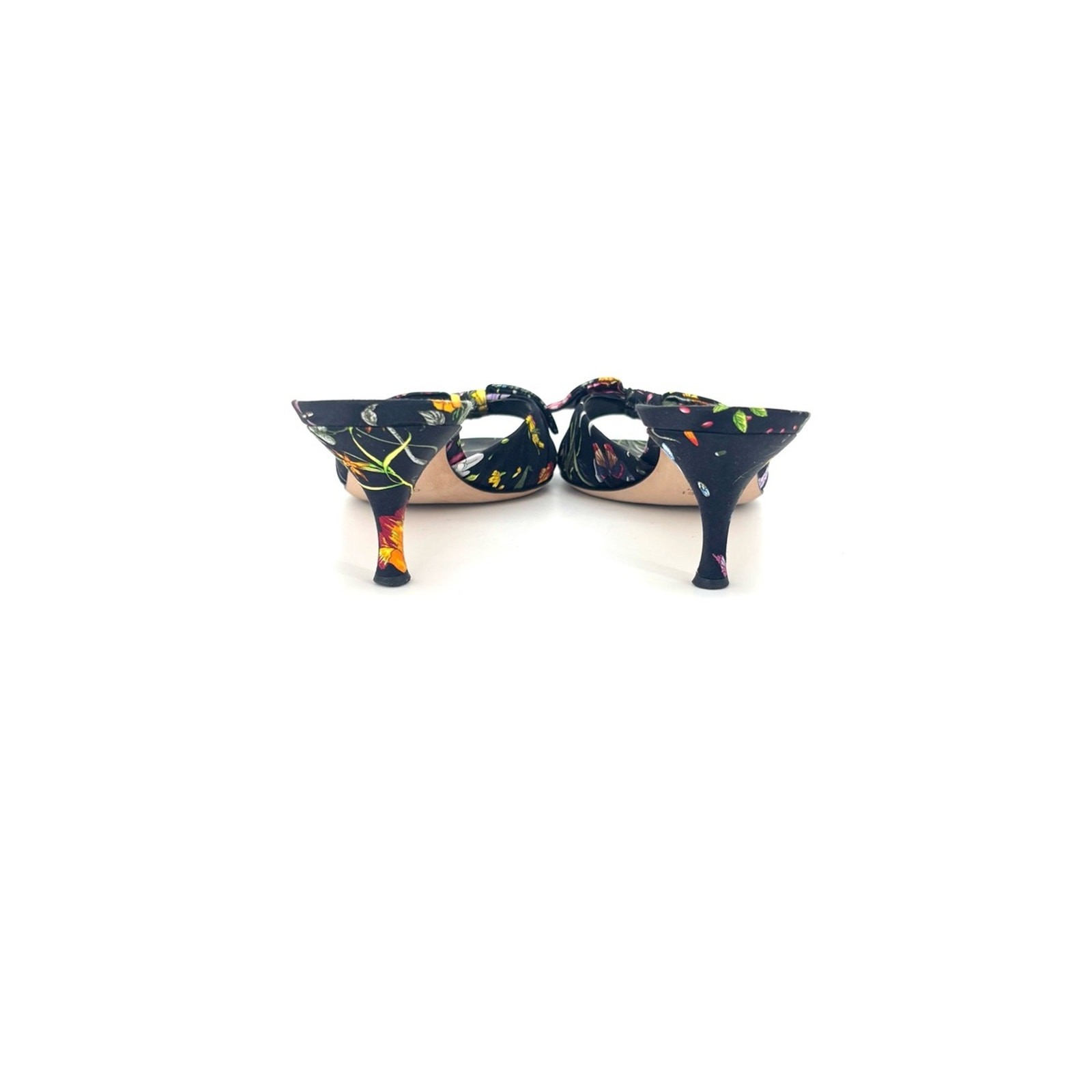 Vintage Gucci Flora Bow Slip On Kitten Heel Slip On Mules Sandals 7.5