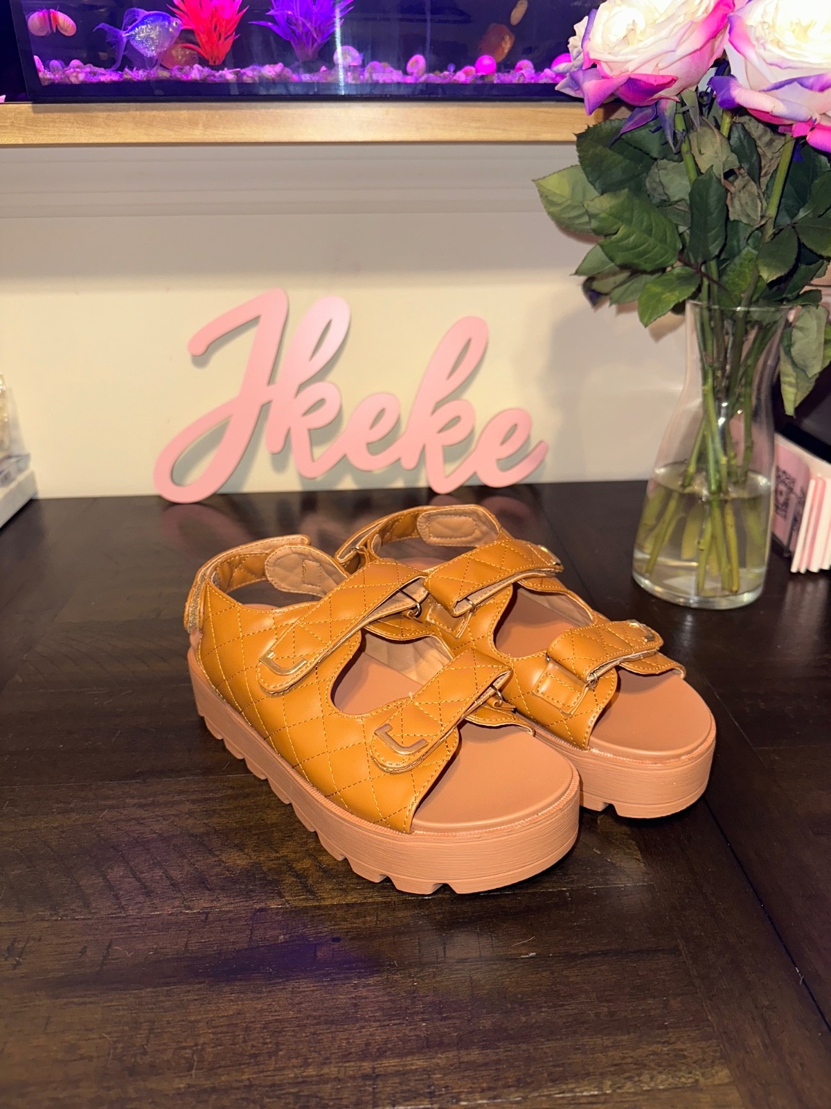 Women’s Brown Quilted Adjustable Strap Sandal sizes 6-11