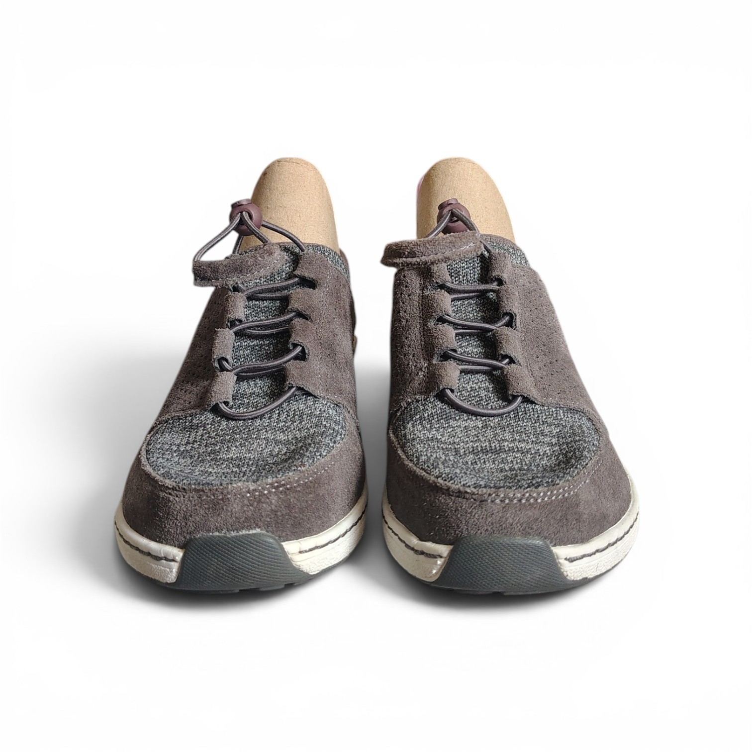 Aetrex Women’s Casey Orthotic Leather Stretchy Knit Bungee Sneakers Size 10.5-11